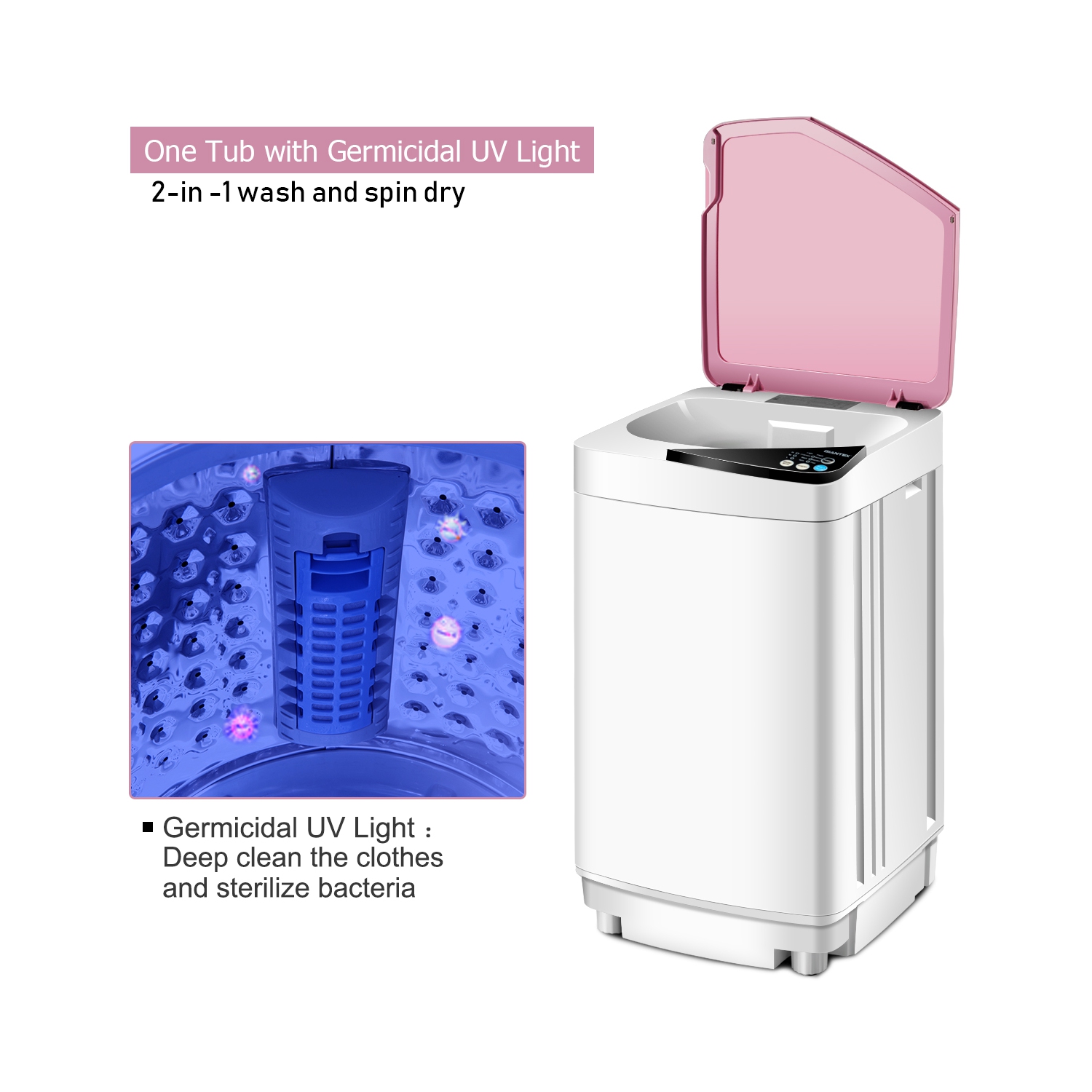 Costway Full-Automatic Portable Washing Machine 7.7lbs Washer with Germicidal UV-Light Spinner