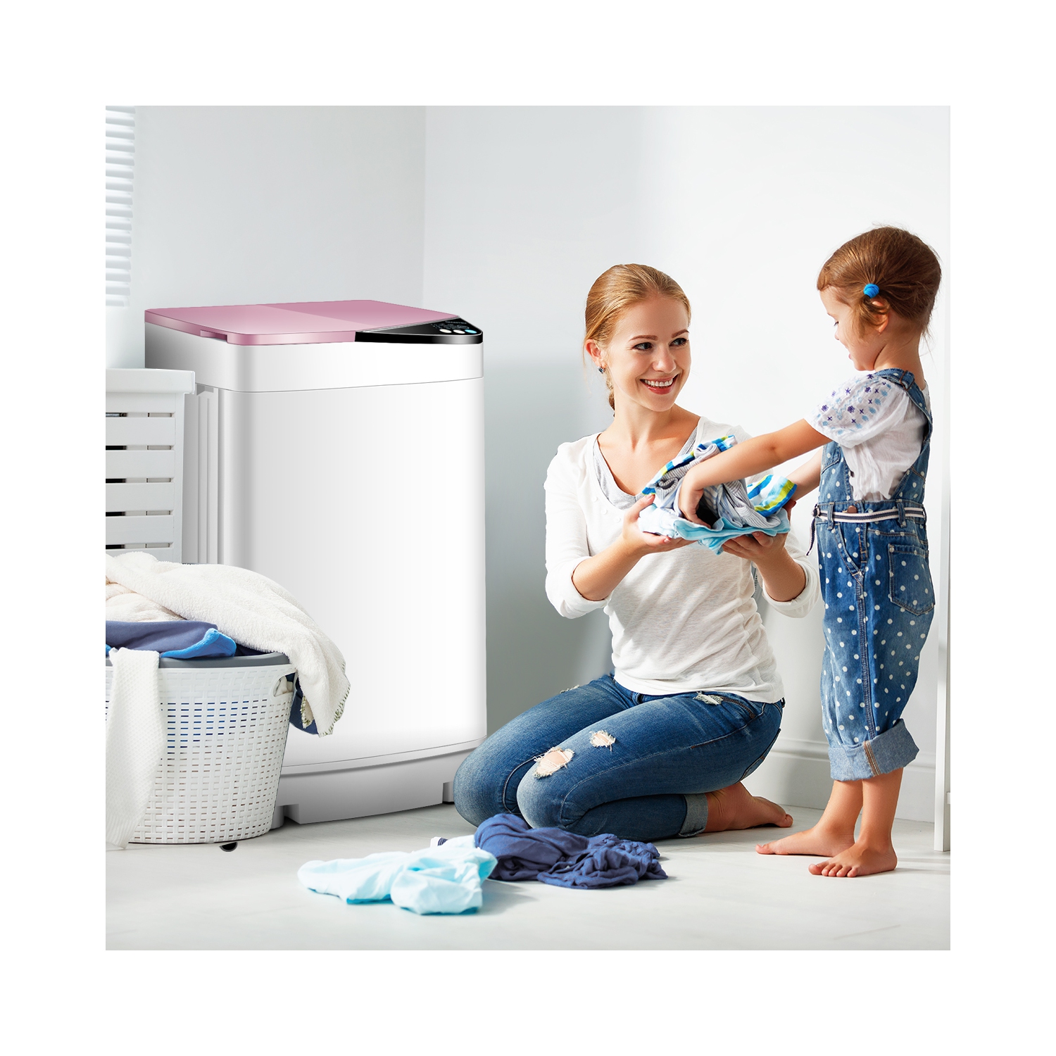 Costway Full-Automatic Portable Washing Machine 7.7lbs Washer with Germicidal UV-Light Spinner