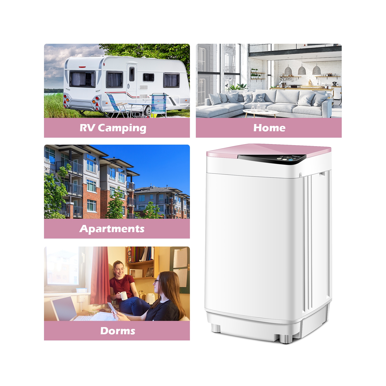 Costway Full-Automatic Portable Washing Machine 7.7lbs Washer with Germicidal UV-Light Spinner