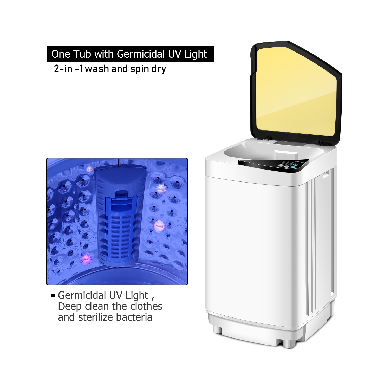 Costway Full-Automatic Portable Washing Machine 7.7lbs Washer with Germicidal UV-Light Spinner - Yellow