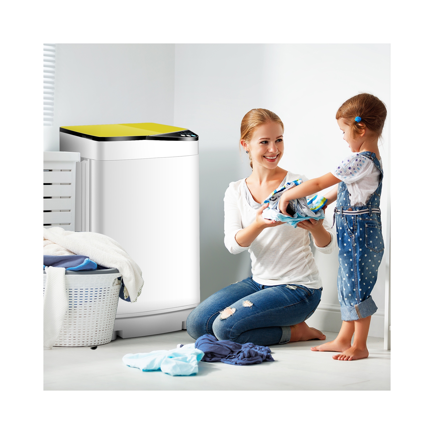 Costway Full-Automatic Portable Washing Machine 7.7lbs Washer with Germicidal UV-Light Spinner - Yellow