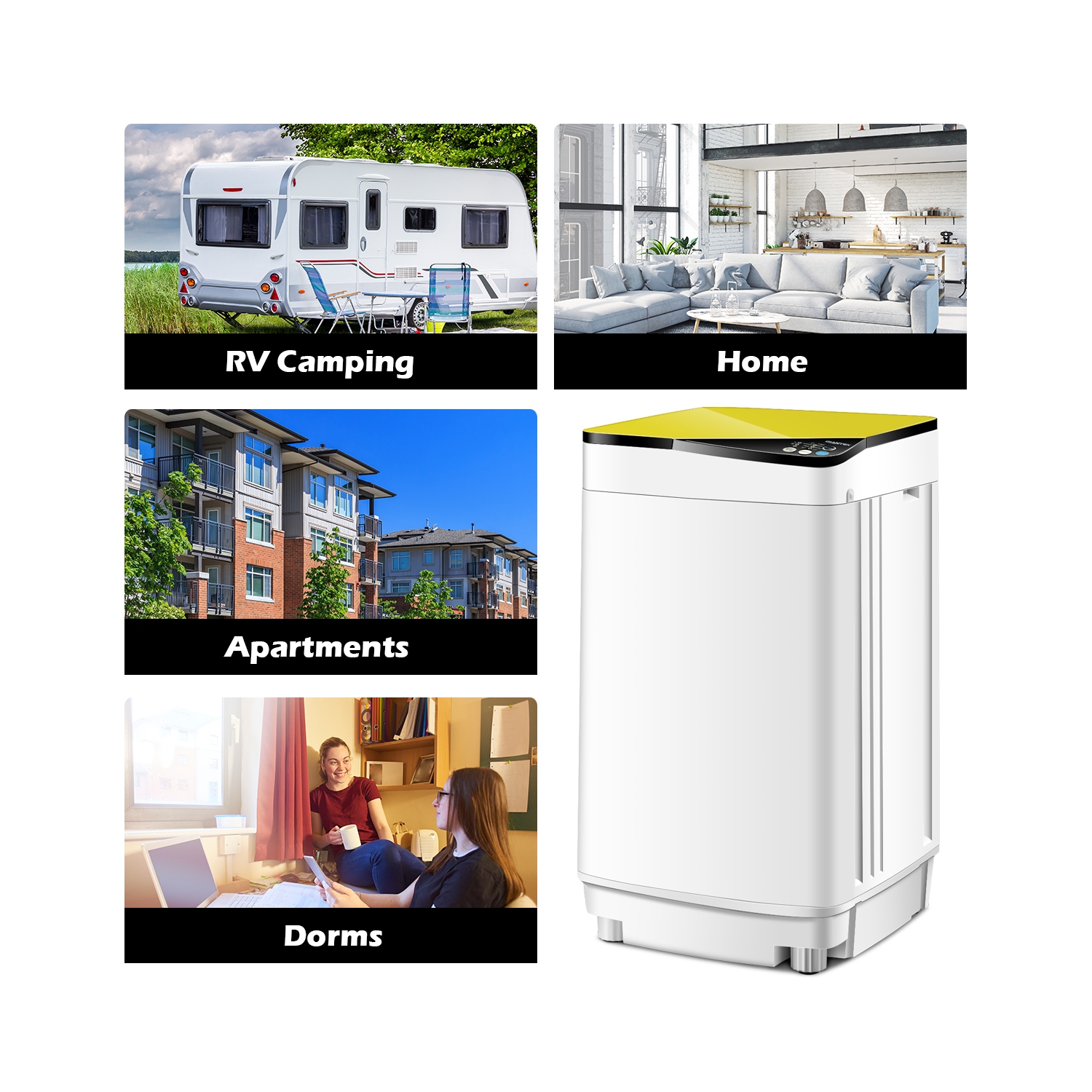 Costway Full-Automatic Portable Washing Machine 7.7lbs Washer with Germicidal UV-Light Spinner - Yellow