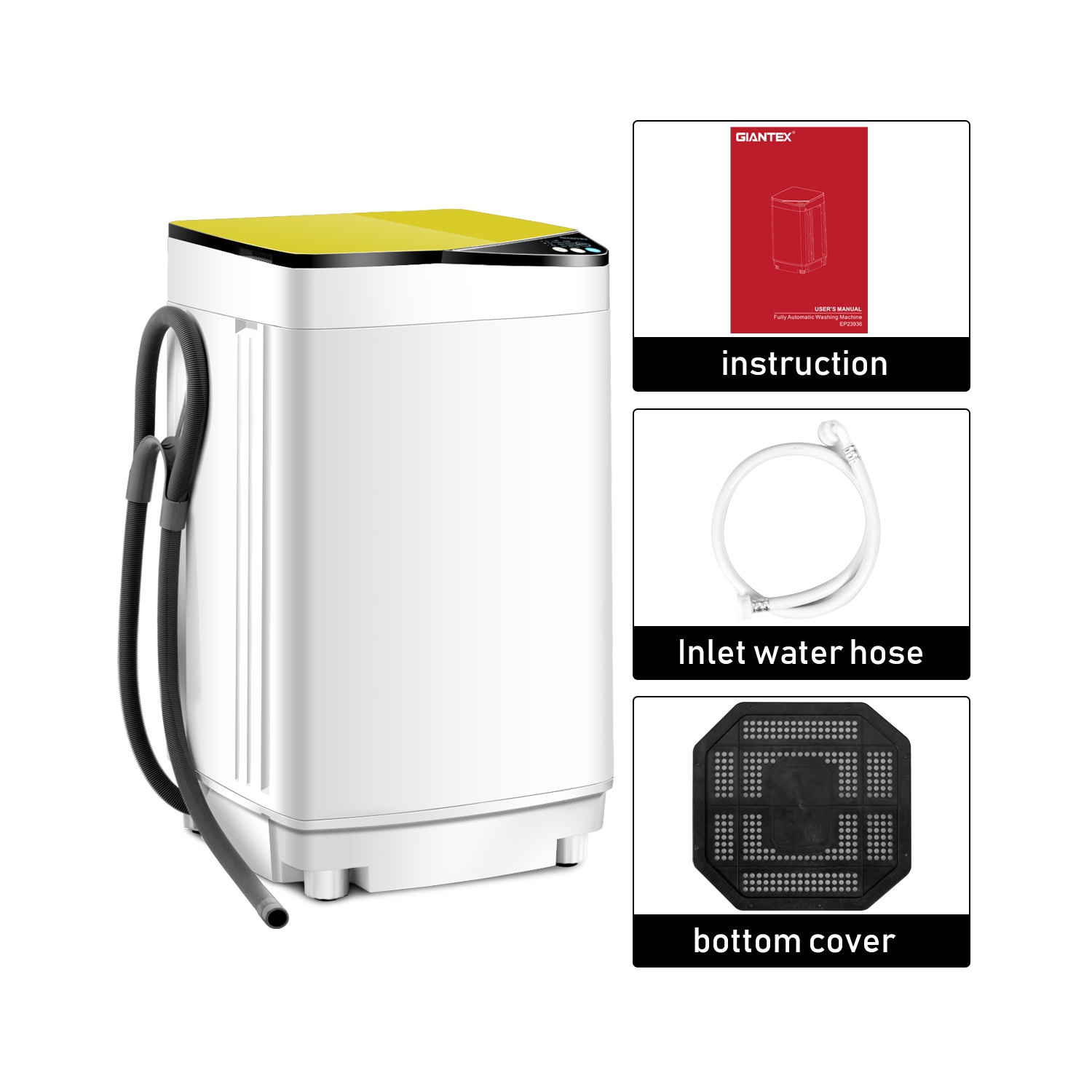 Costway Full-Automatic Portable Washing Machine 7.7lbs Washer with Germicidal UV-Light Spinner - Yellow