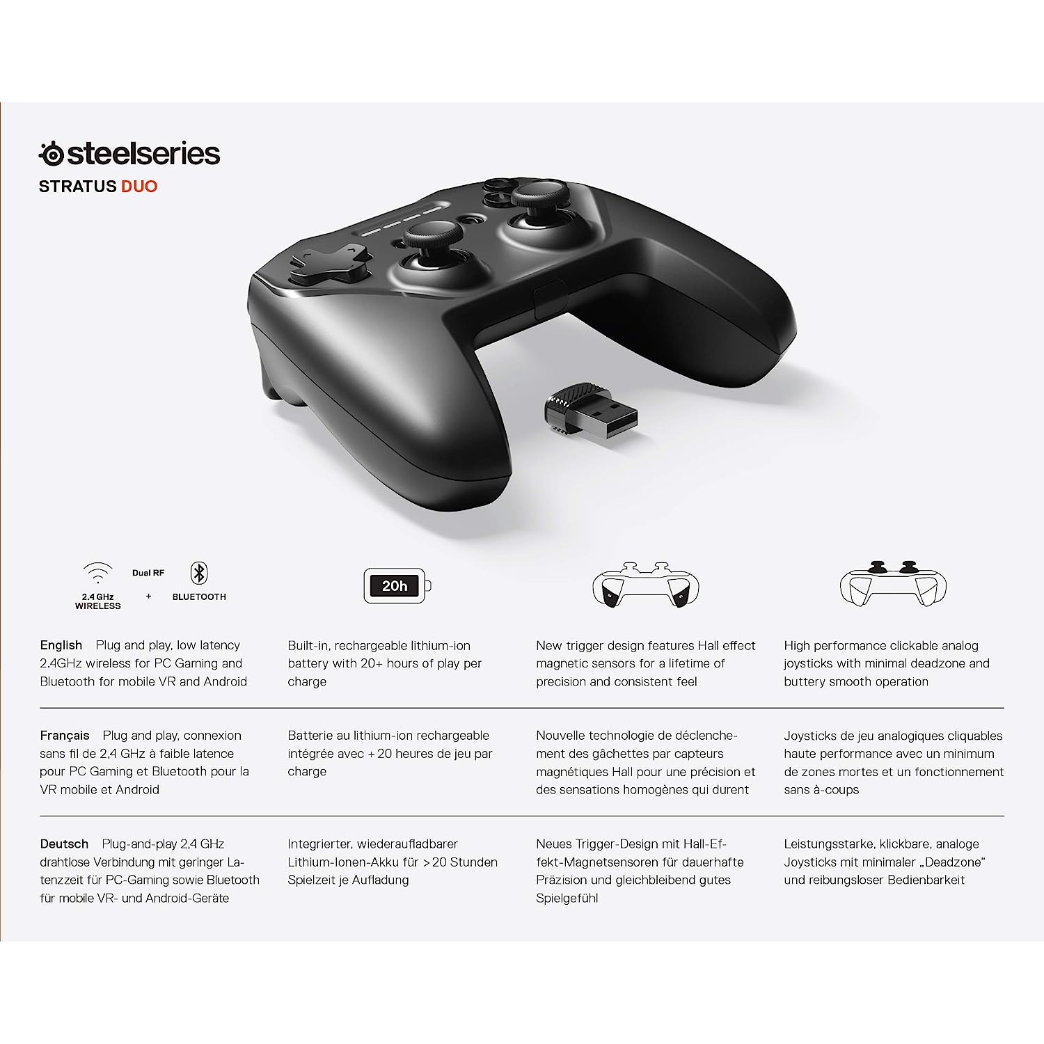 SteelSeries Stratus Duo Wireless Gaming Controller – Made for Android,  Windows, and VR – Dual-Wireless Connectivity – High-Performance Materials – 