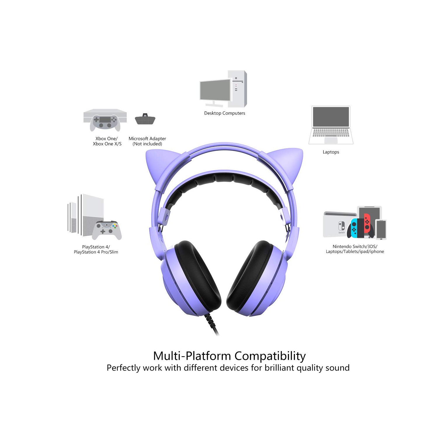 Pink Stereo Gaming Headset with Mic 3.5MM Sound Lightweight Self-Adjusting Over Ear Headphone