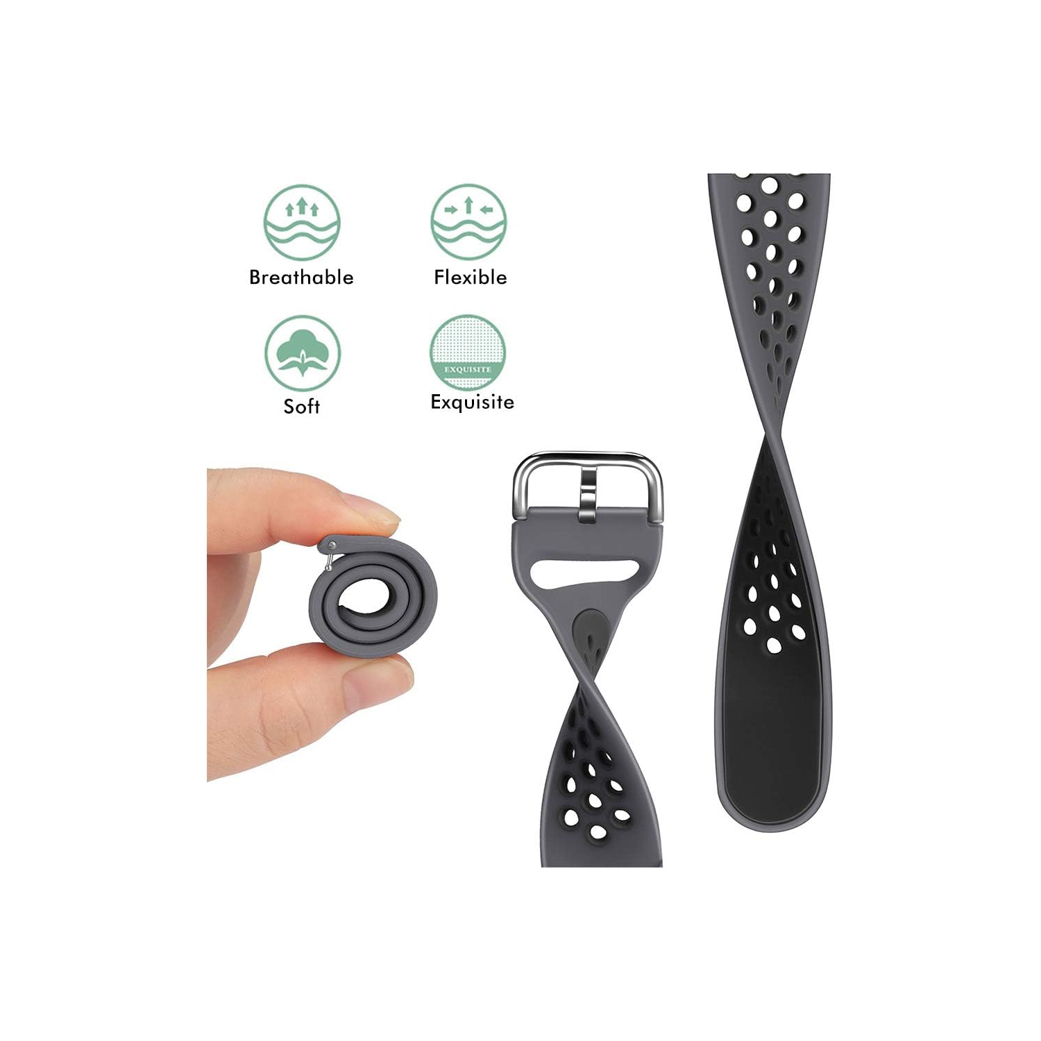 Bracelets sport compatibles avec Fitbit Versa/Versa 2/Versa Lite, silicone souple étanche et perméable à l'air Bracelet de montre sport de rechange