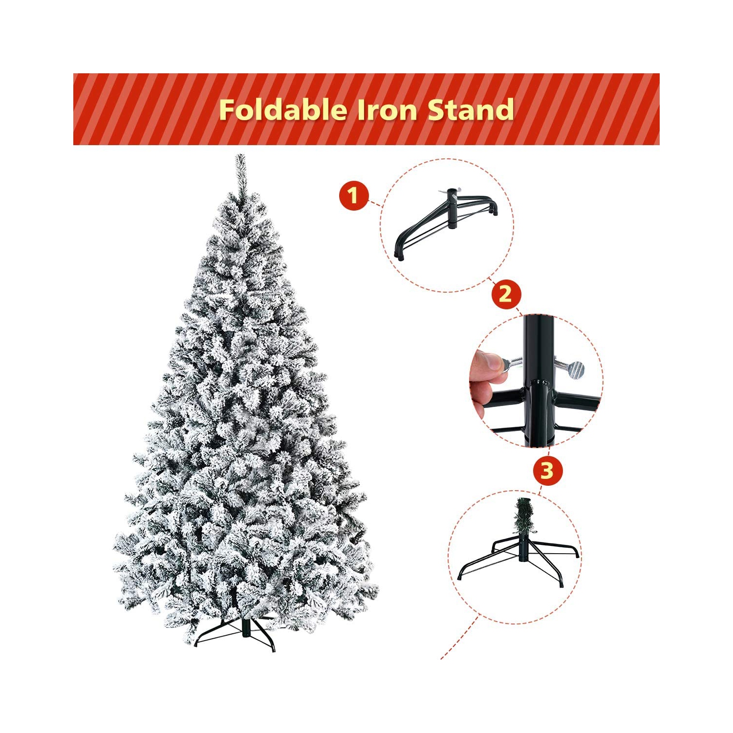 Gymax 6ft/7.5ft/9ft Snow Flocked Hinged Artificial Christmas Tree Unlit Decor