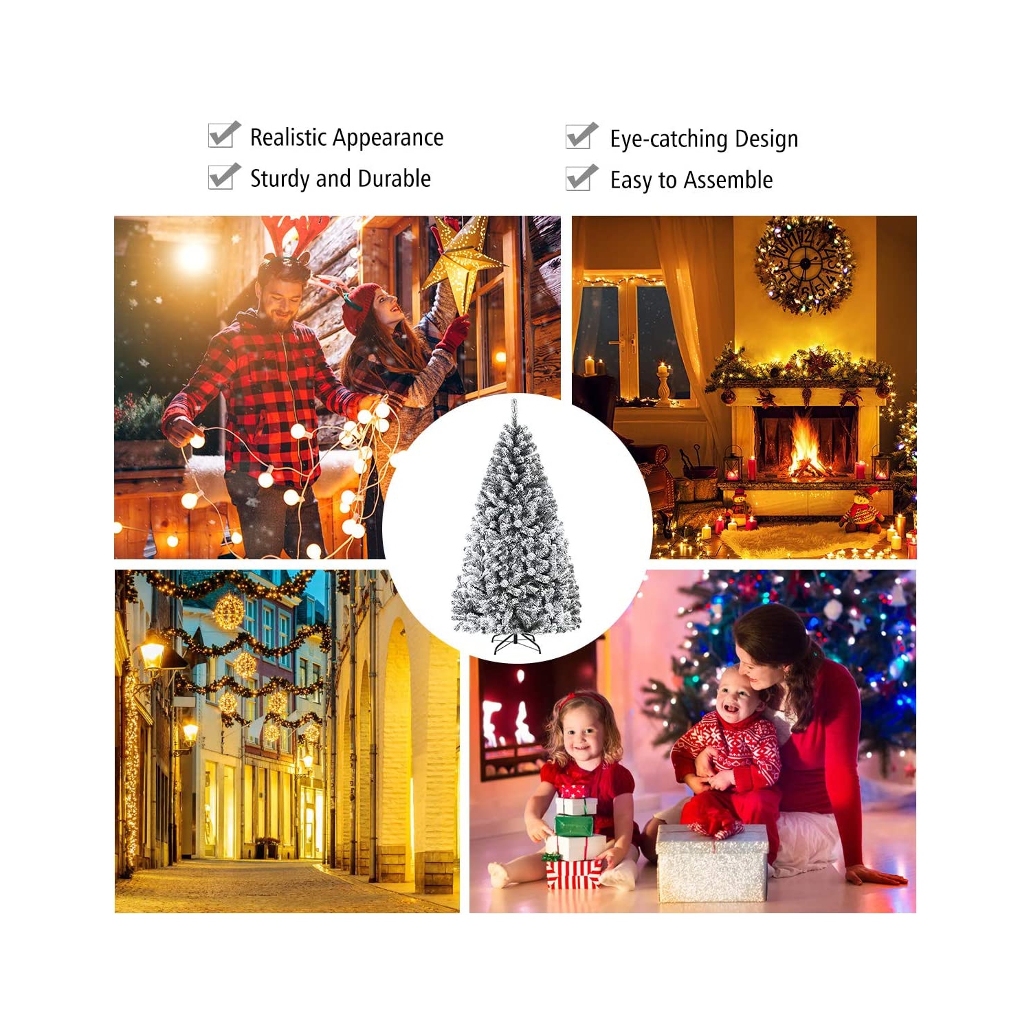 Gymax 6ft/7.5ft/9ft Snow Flocked Hinged Artificial Christmas Tree Unlit Decor