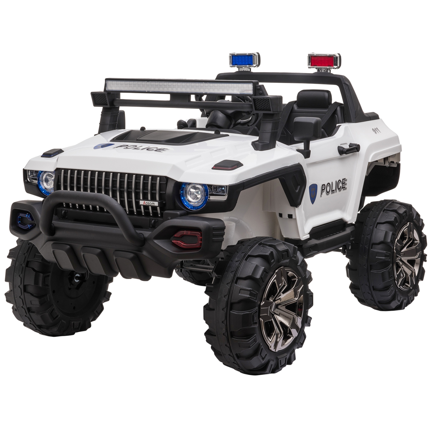 Aosom 2-Seater Kids Ride On Police Car, 12V 7AH Ride on Truck, Electric Car for Toddlers with Remote Control, LED Lights, Big Wheels, 4 Shock