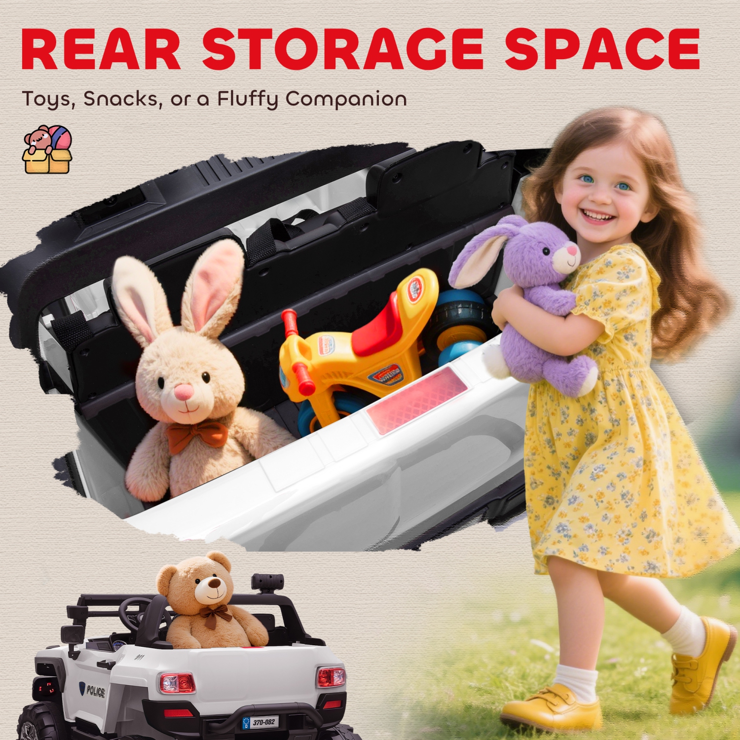 Aosom 2-Seater Kids Ride On Police Car, 12V 7AH Ride on Truck, Electric Car for Toddlers with Remote Control, LED Lights, Big Wheels, 4 Shock