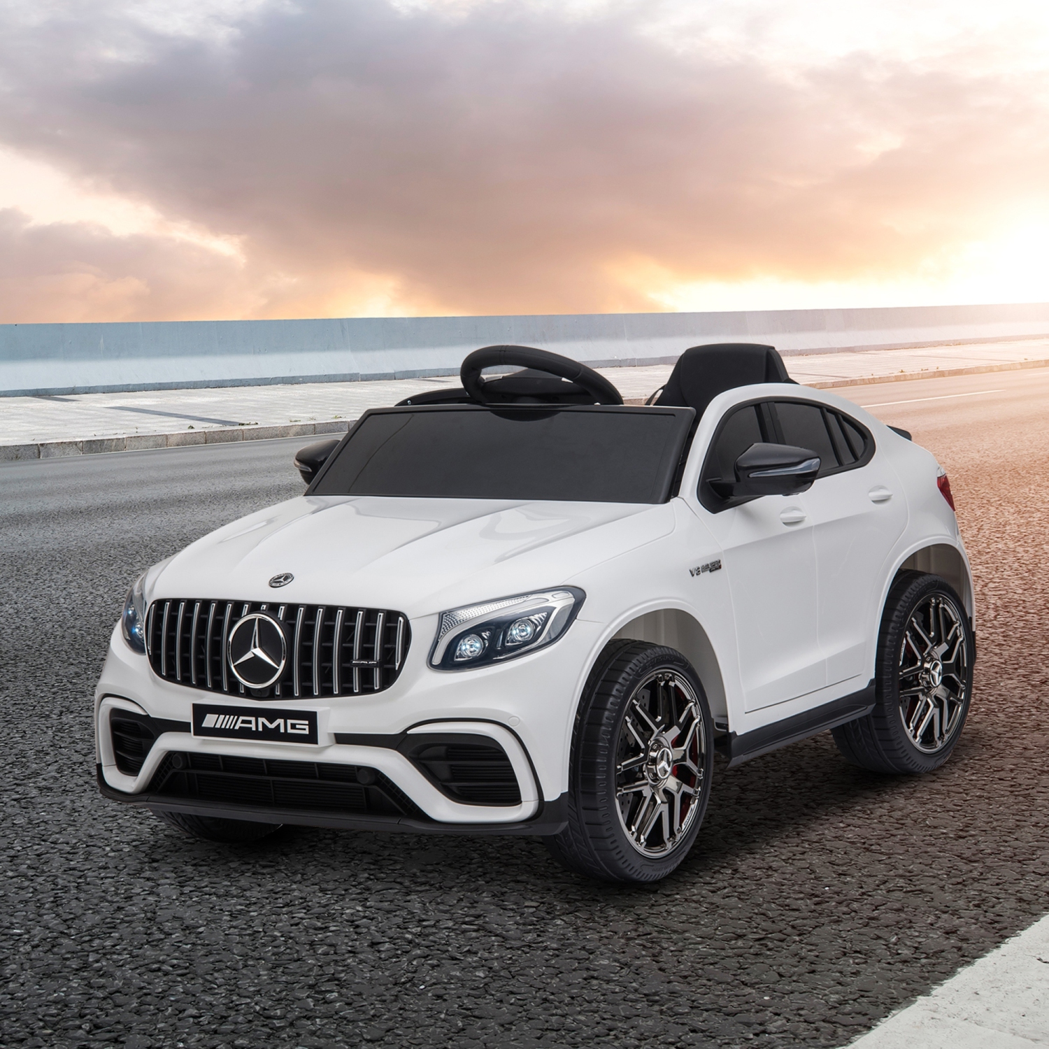 Jouet porteur pour enfants Aosom 12&nbsp;V/7AH, Mercedes Benz AMG GLC63S Coupé, voiture électrique avec télécommande, poignée, 2 vitesses, avec