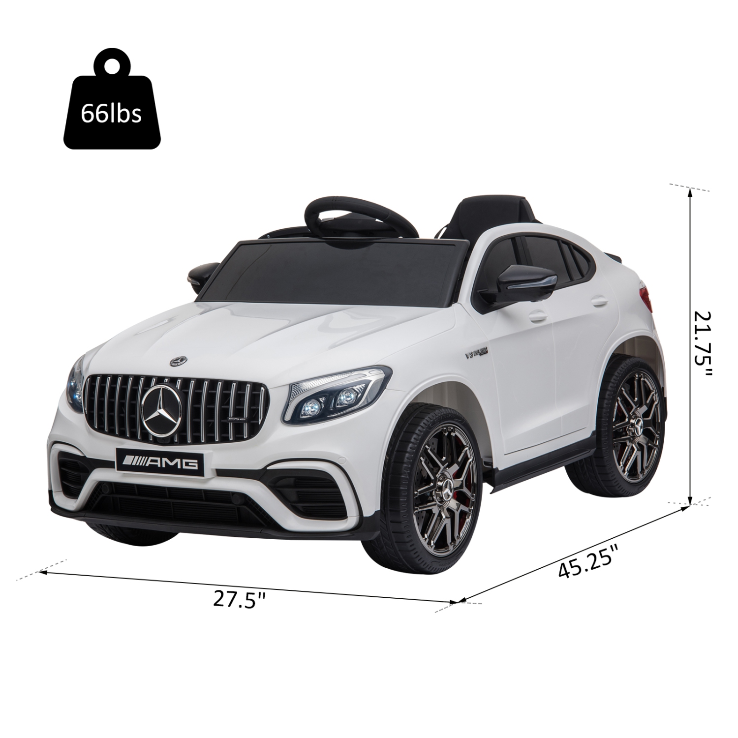 Jouet porteur pour enfants Aosom 12&nbsp;V/7AH, Mercedes Benz AMG GLC63S Coupé, voiture électrique avec télécommande, poignée, 2 vitesses, avec