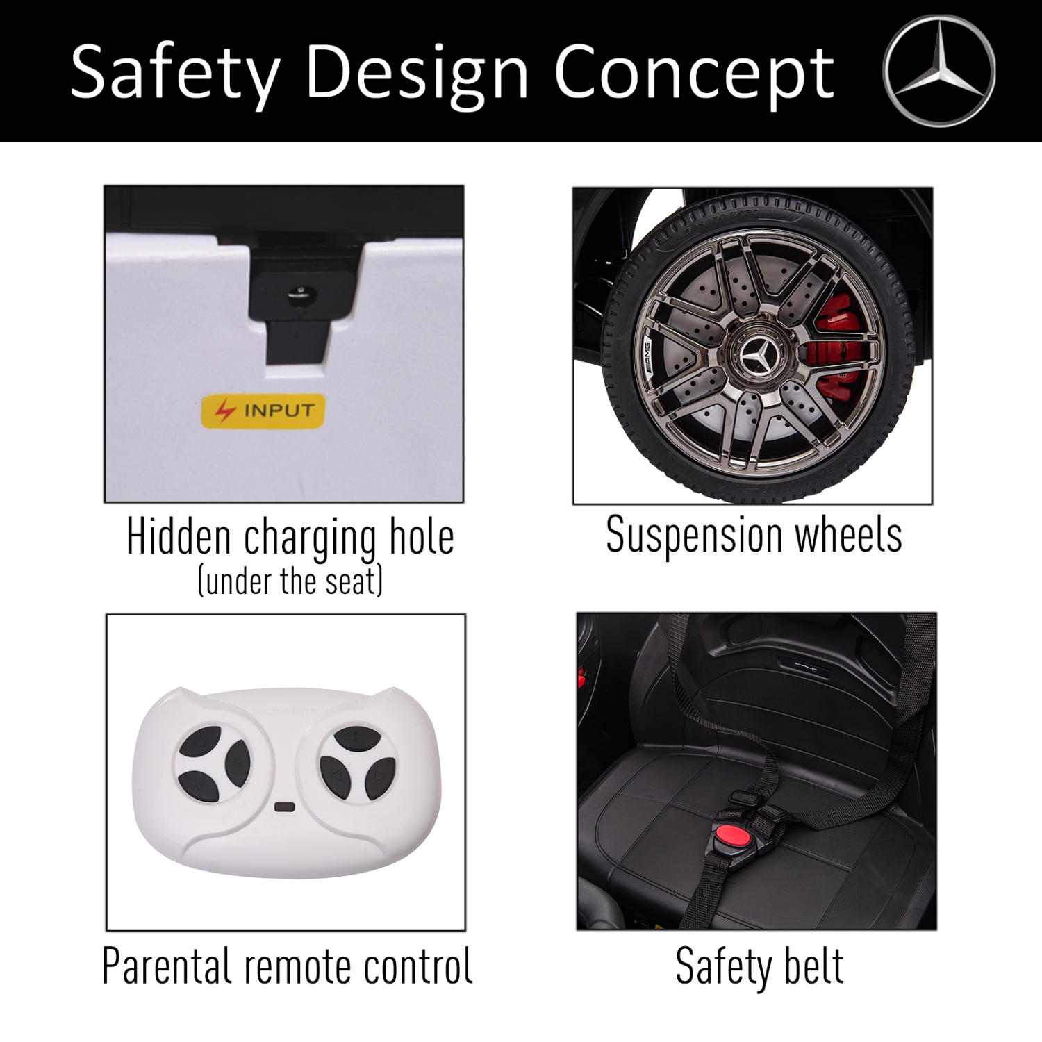 Jouet porteur pour enfants Aosom 12&nbsp;V/7AH, Mercedes Benz AMG GLC63S Coupé, voiture électrique avec télécommande, poignée, 2 vitesses, avec