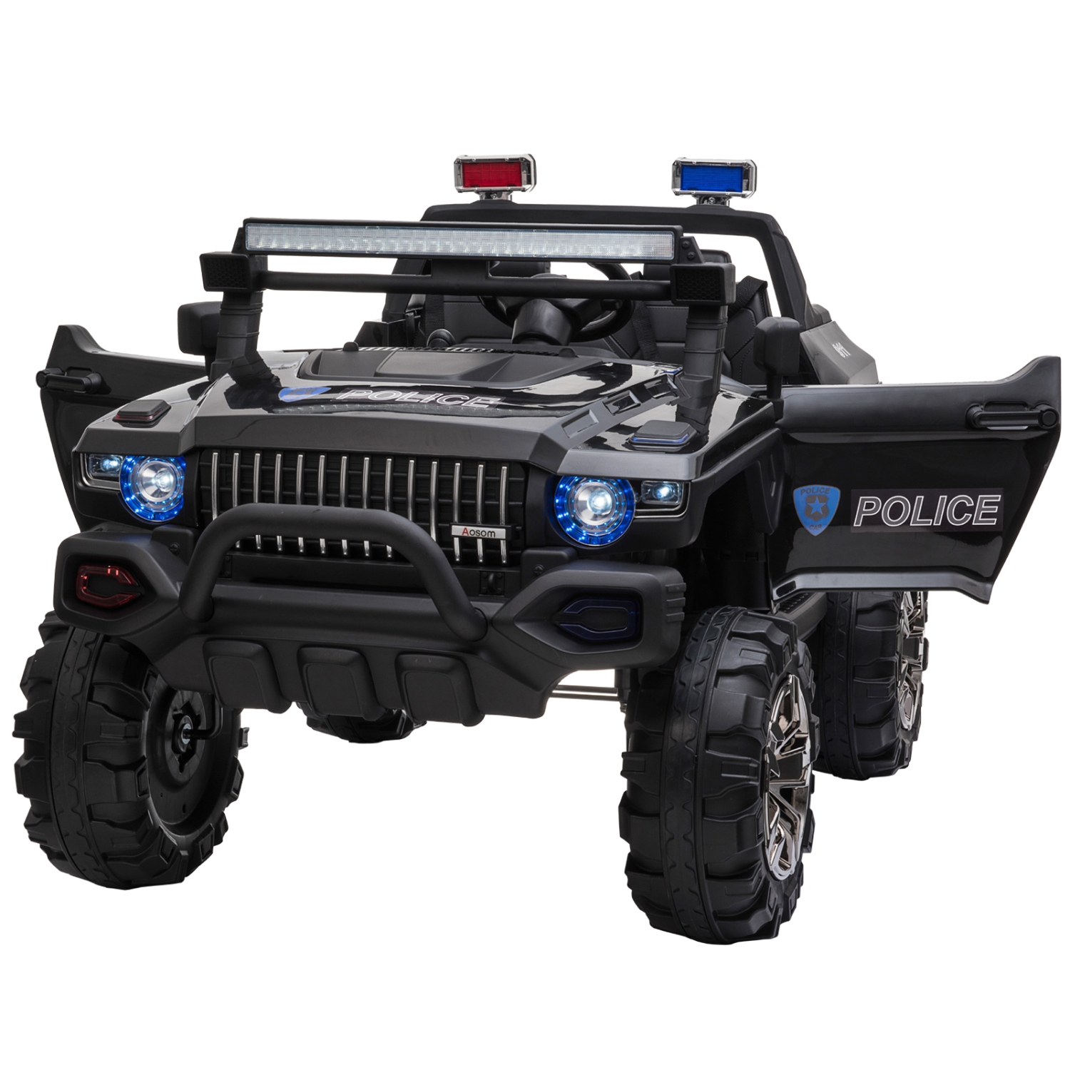 Aosom Kids Ride-On Car 12V RC 2-Seater Police Truck Electric Car For Kids with Full LED Lights, MP3, Parental Remote Control (Black)