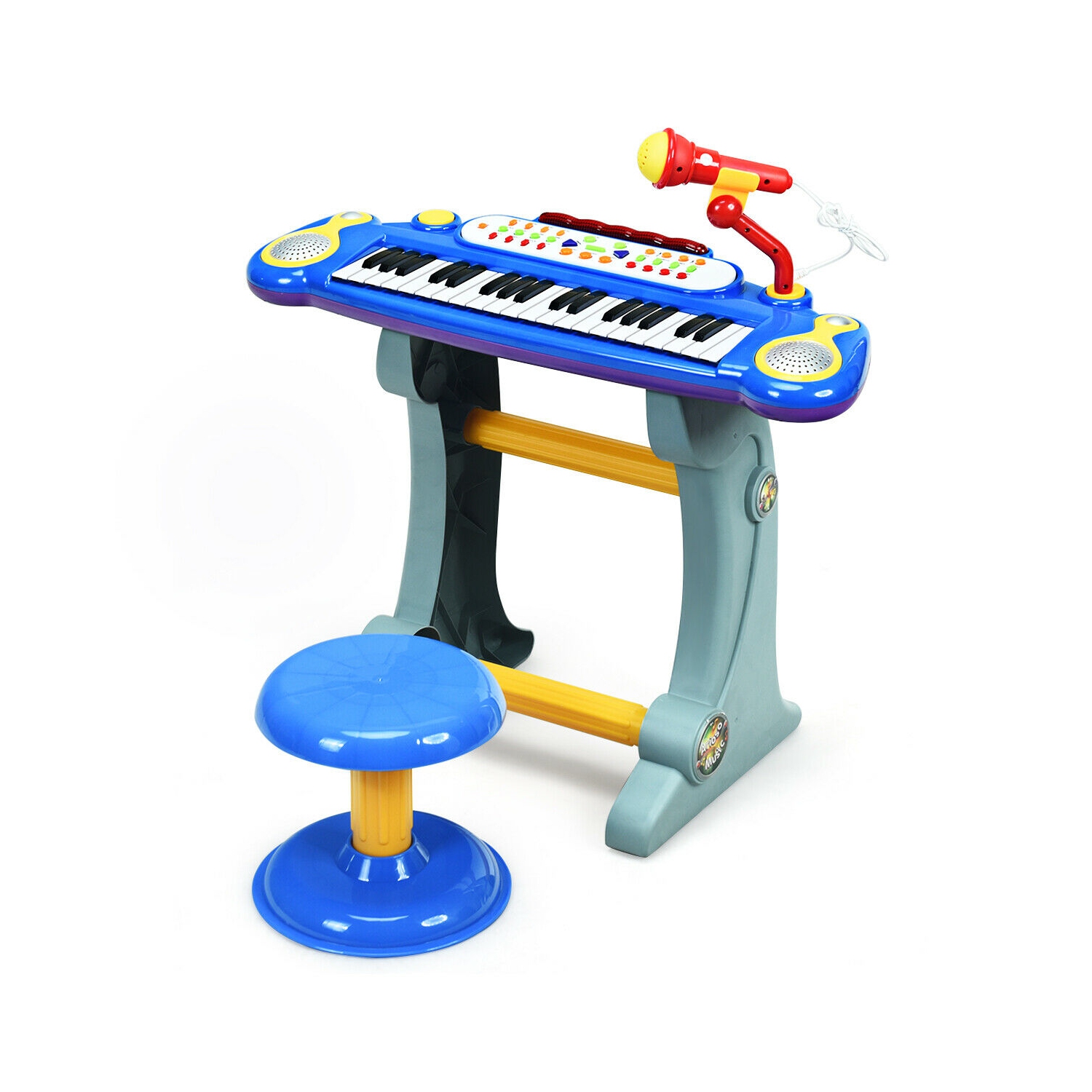 Gymax 37 Key Electronic Keyboard Piano MP3 Input w/ Microphone & Stool Blue