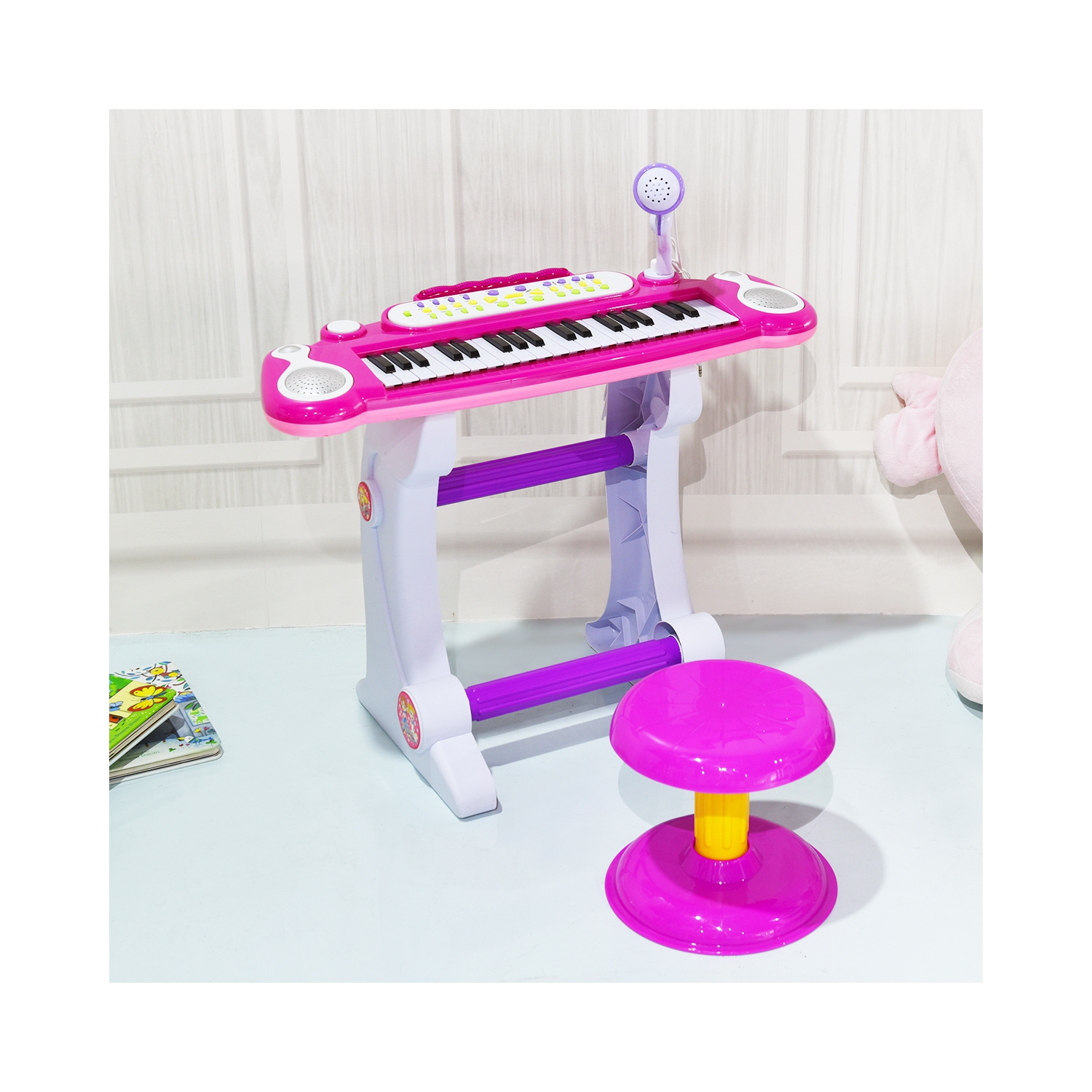 Gymax Electronic Keyboard Piano MP3 Input 37 Key Microphone Stool