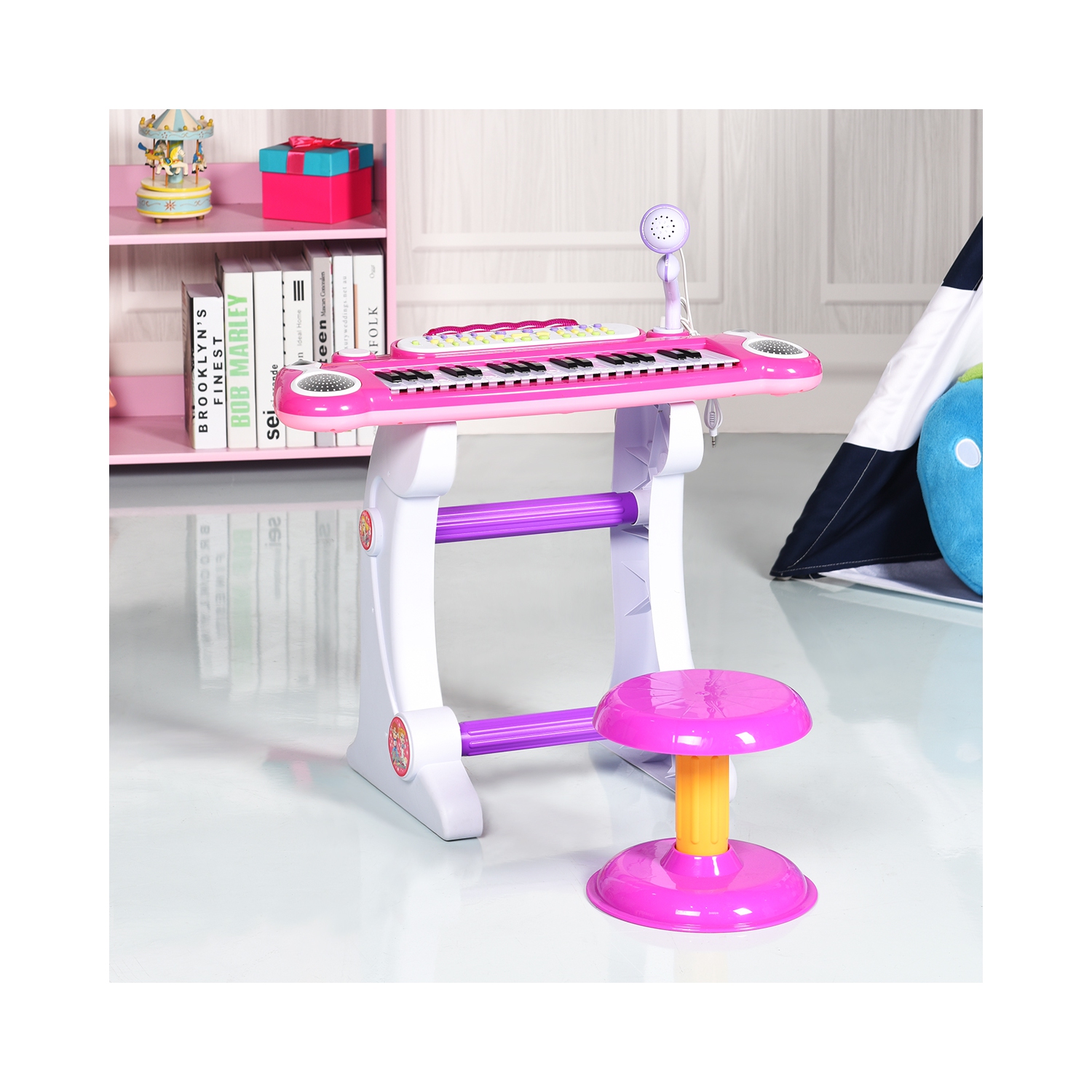 Gymax Electronic Keyboard Piano MP3 Input 37 Key Microphone Stool