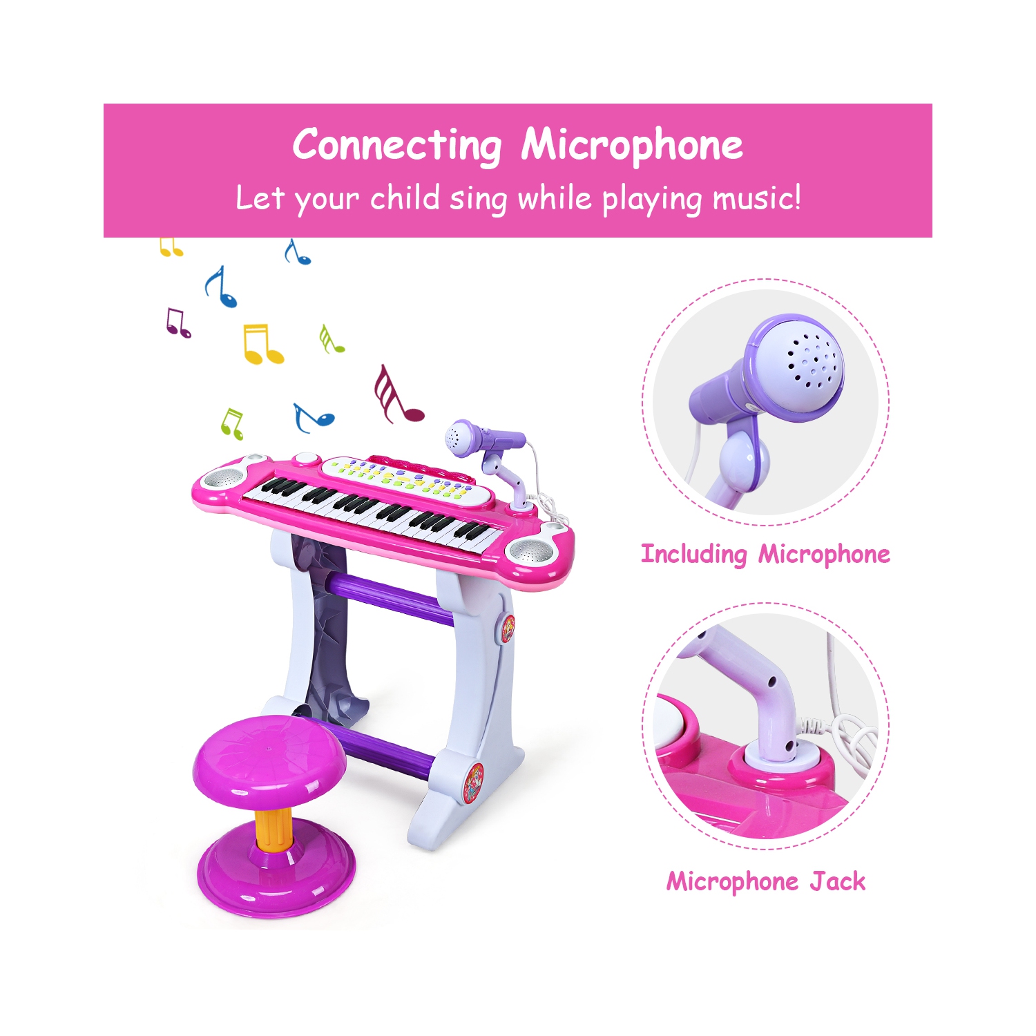 Gymax Electronic Keyboard Piano MP3 Input 37 Key Microphone Stool