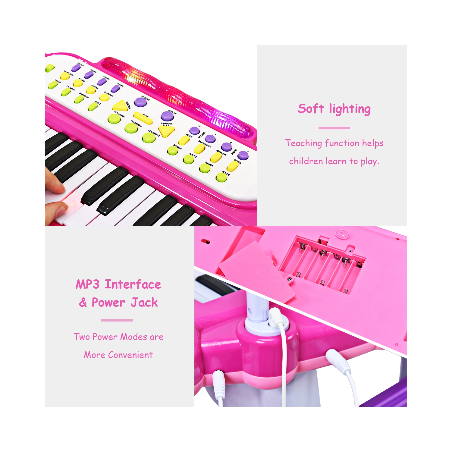 Gymax Electronic Keyboard Piano MP3 Input 37 Key Microphone Stool