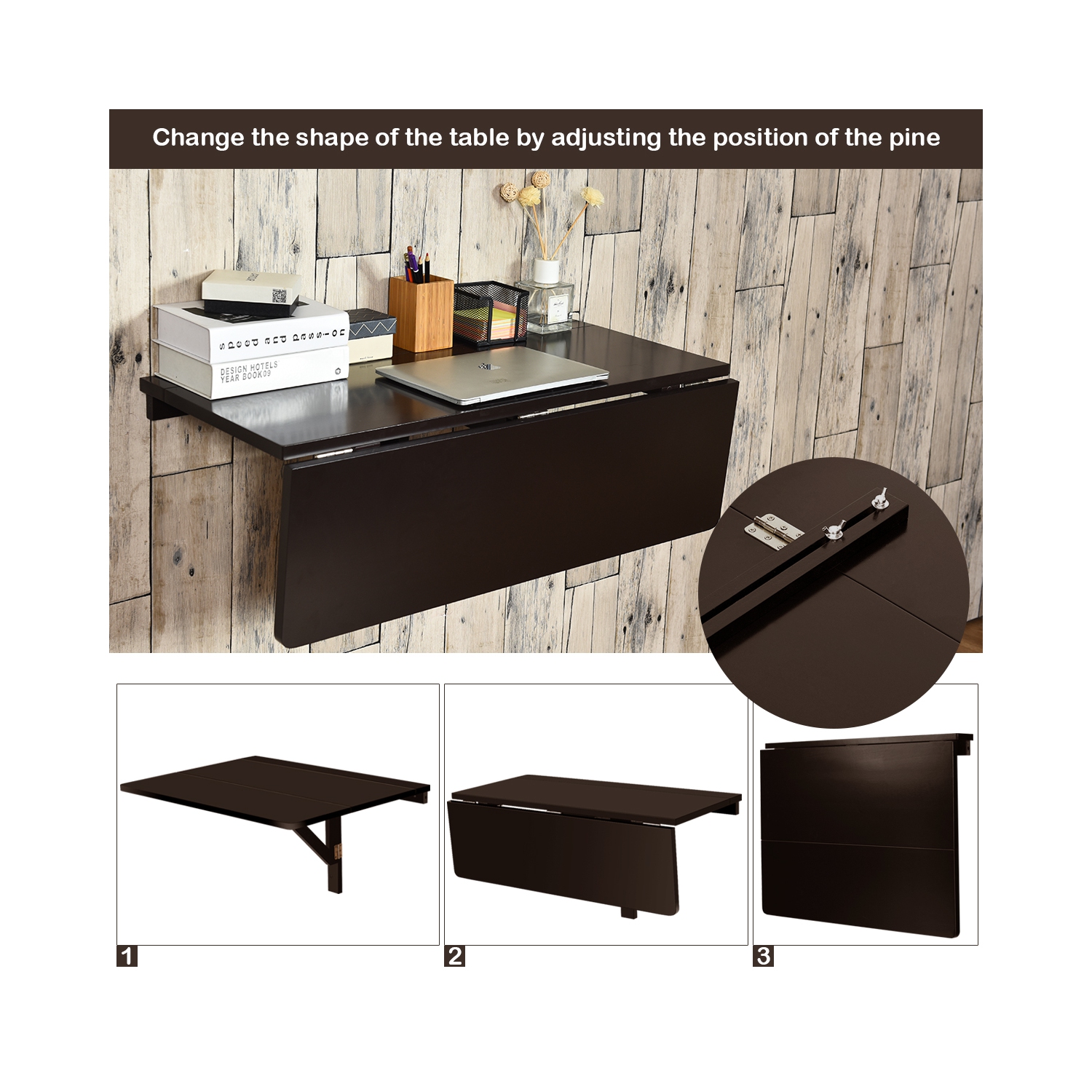 Gymax Wall-Mounted Drop-Leaf Table Folding Kitchen Dining Table Desk Space Saver