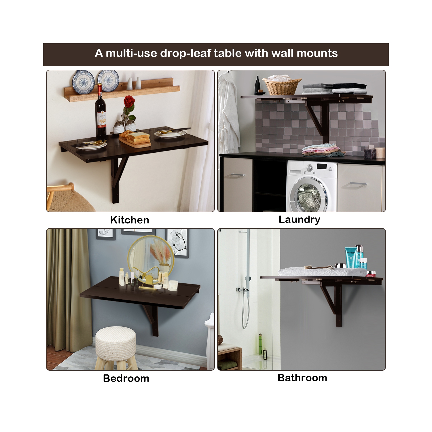 Gymax Wall-Mounted Drop-Leaf Table Folding Kitchen Dining Table Desk Space Saver