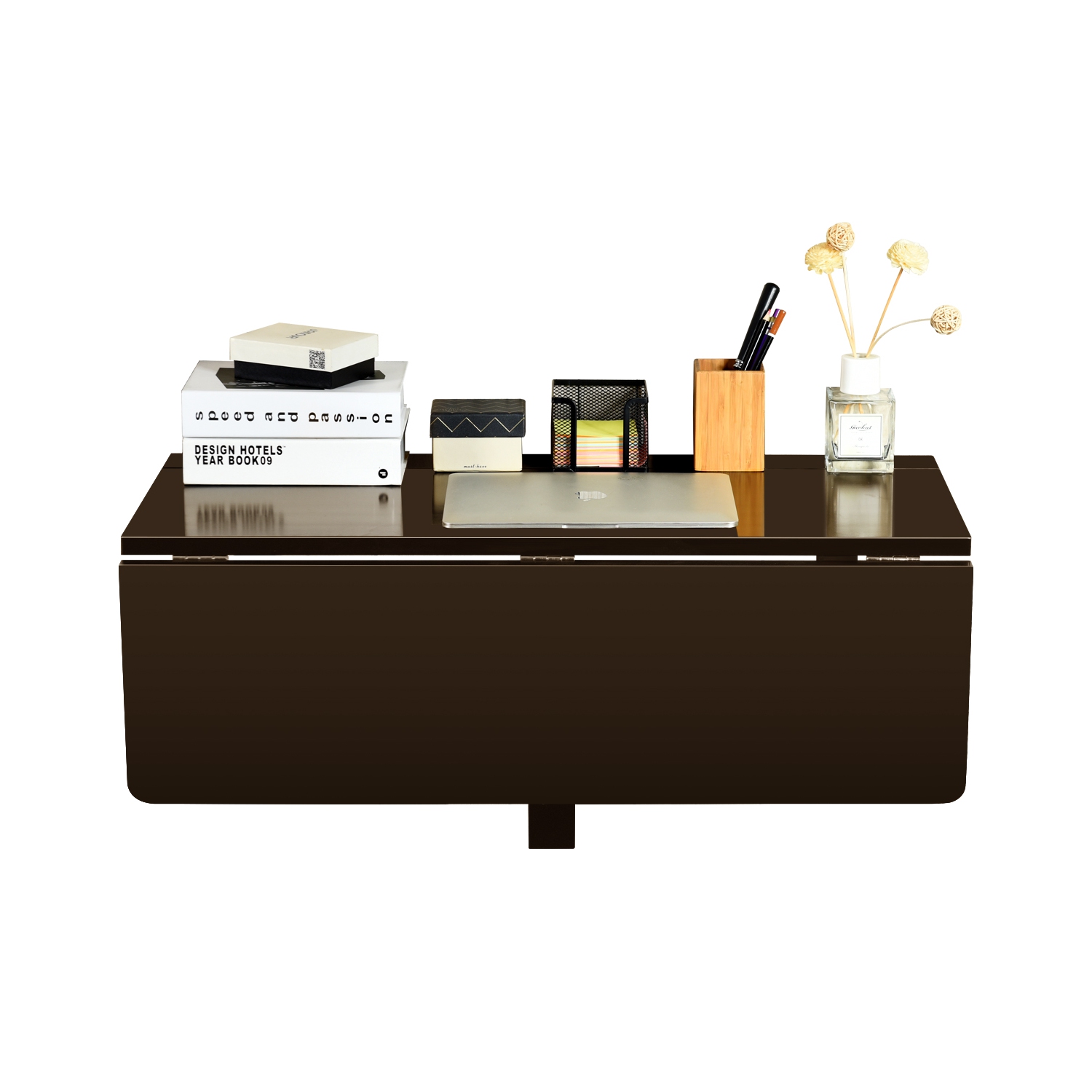 Gymax Wall-Mounted Drop-Leaf Table Folding Kitchen Dining Table Desk Space Saver