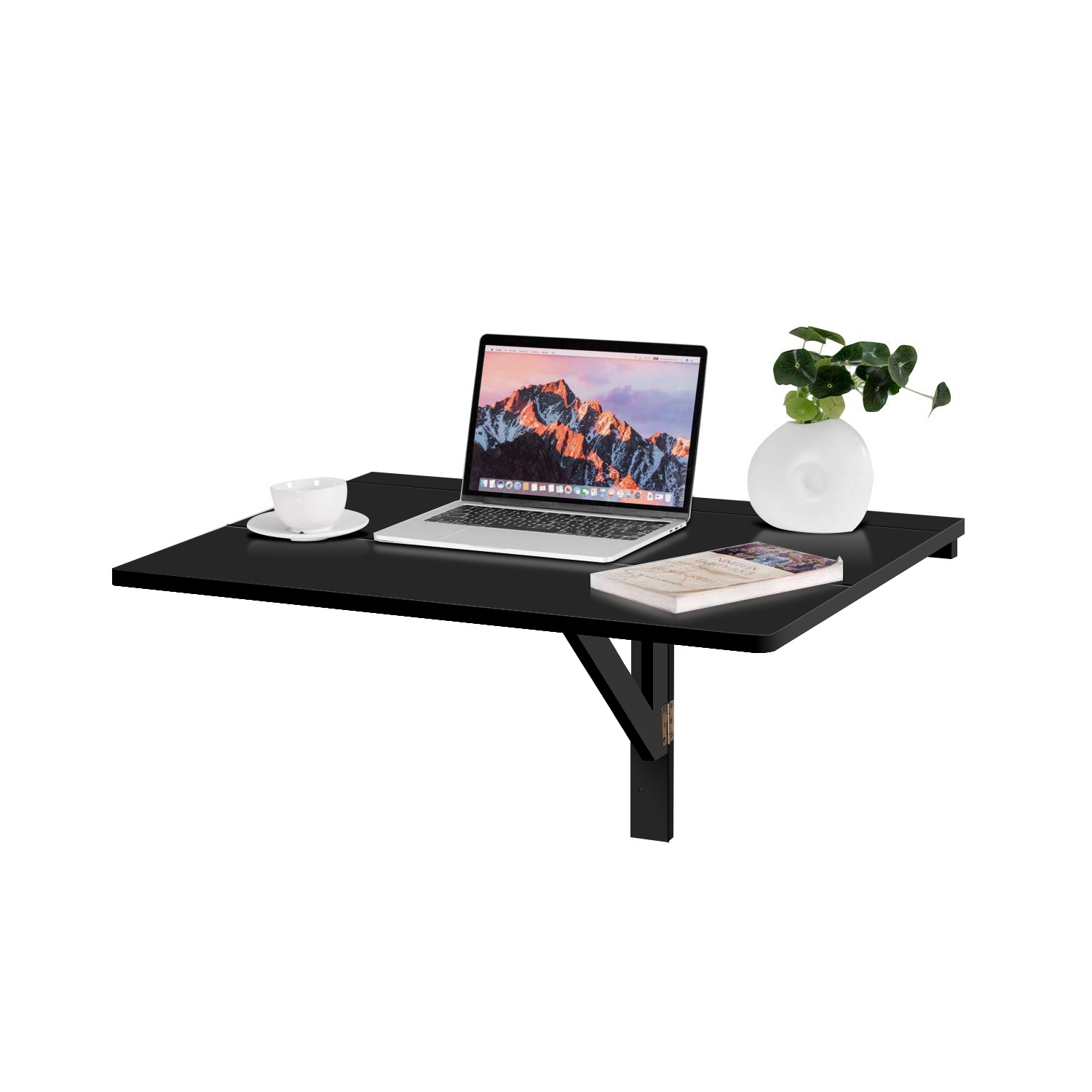 Gymax Wall-Mounted Drop-Leaf Table Floating Folding Desk Space Saver Black