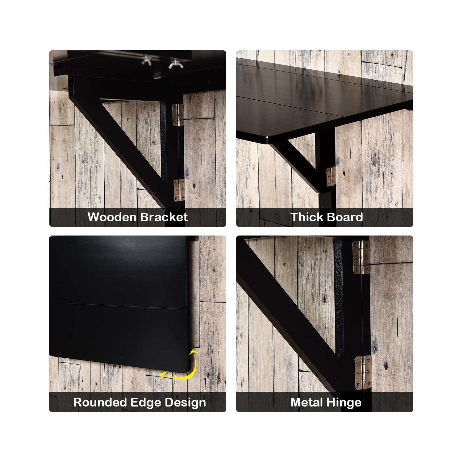 Gymax Wall-Mounted Drop-Leaf Table Floating Folding Desk Space Saver Black