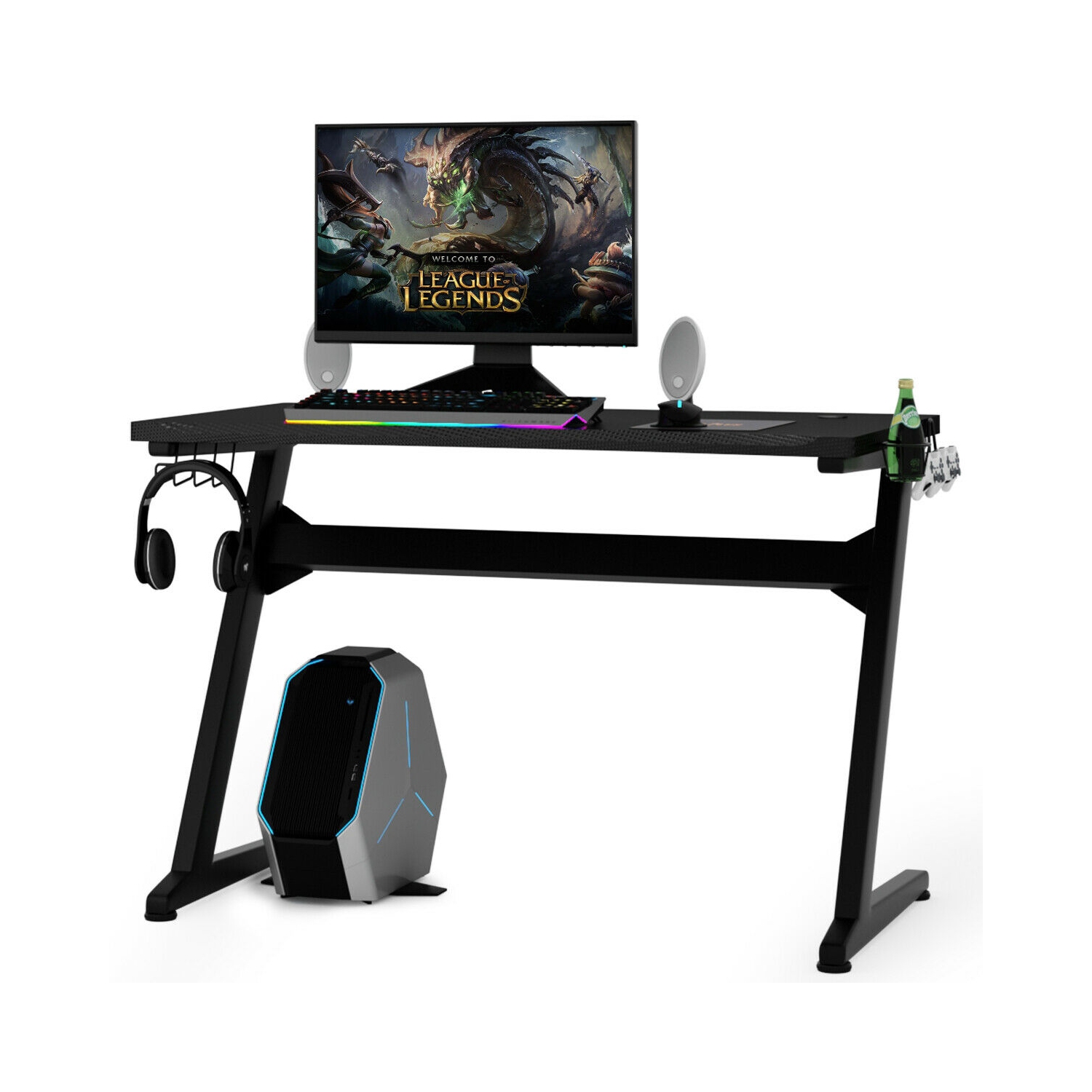 Gymax Gaming Desk Computer Studio Desk PC Table Z Shape Gamer Workstation w/Mousepad