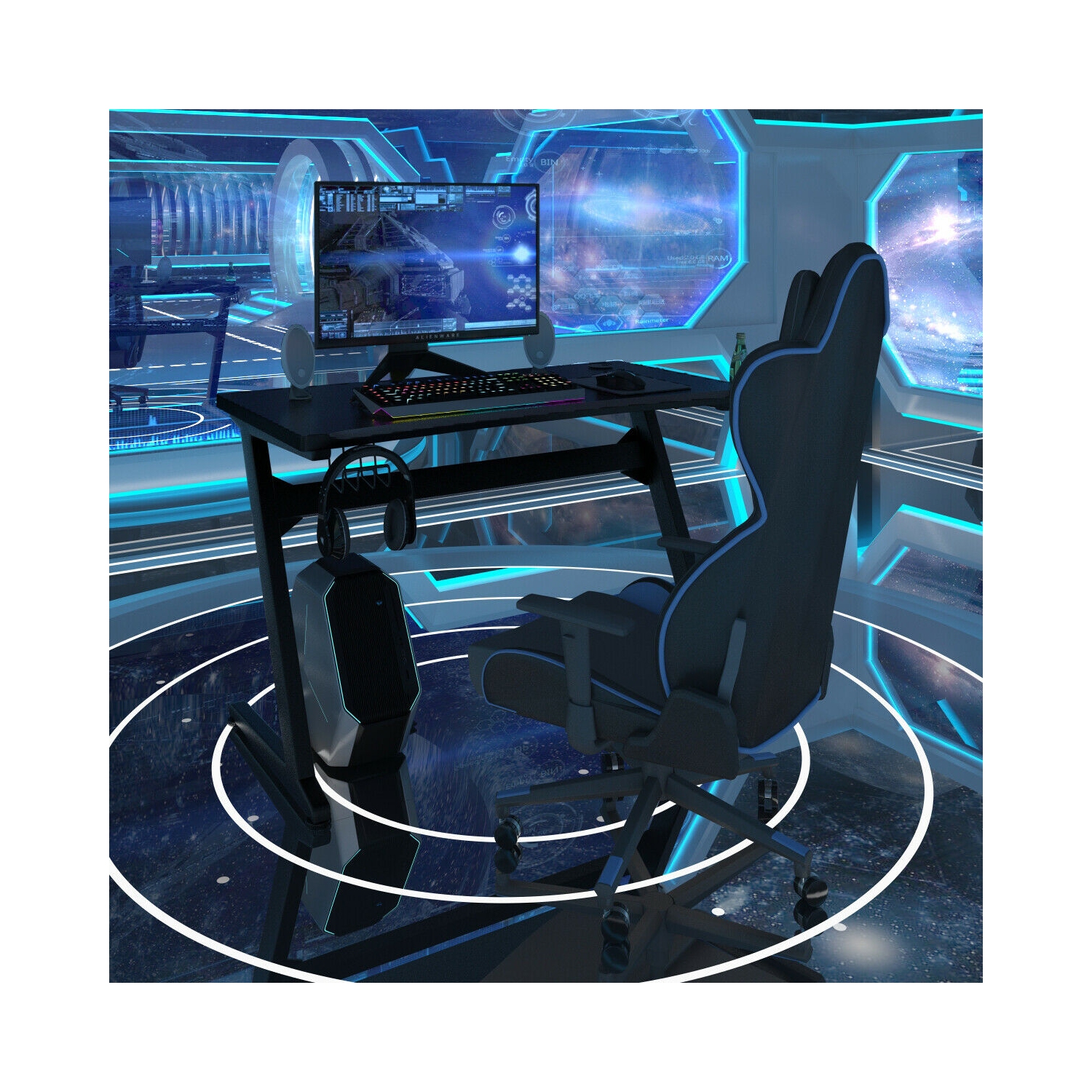 Gymax Gaming Desk Computer Studio Desk PC Table Z Shape Gamer Workstation w/Mousepad