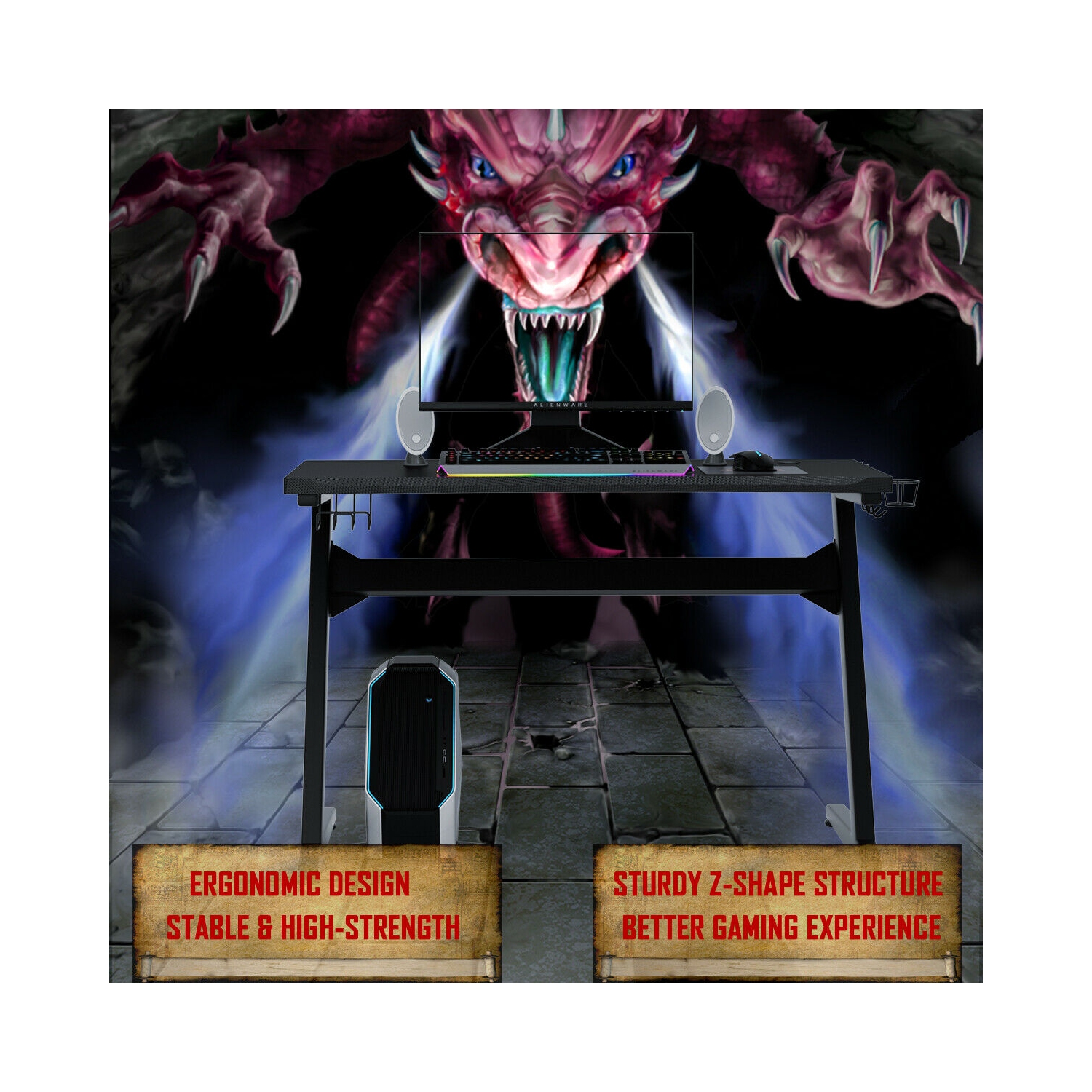 Gymax Gaming Desk Computer Studio Desk PC Table Z Shape Gamer Workstation w/Mousepad