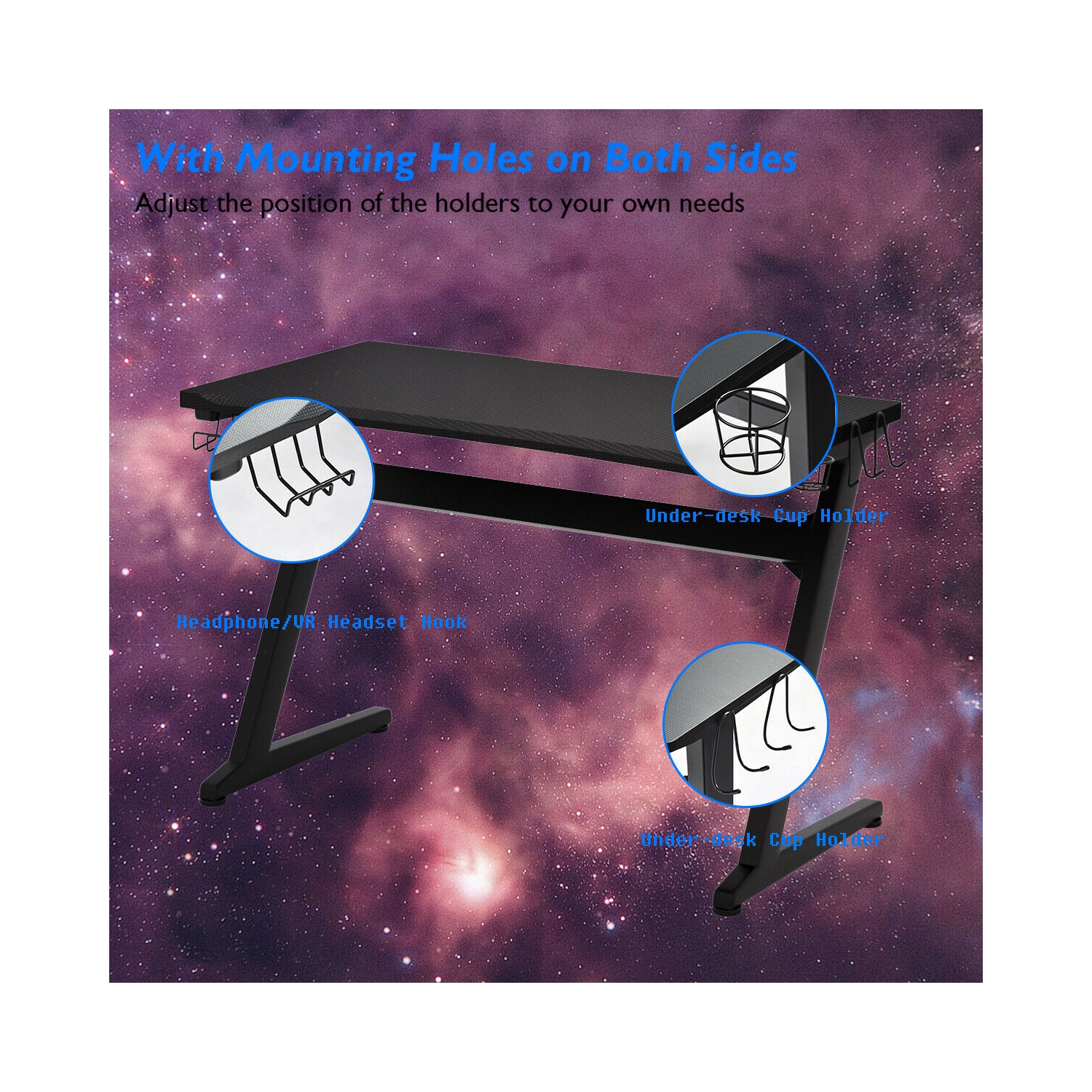 Gymax Gaming Desk Computer Studio Desk PC Table Z Shape Gamer Workstation w/Mousepad