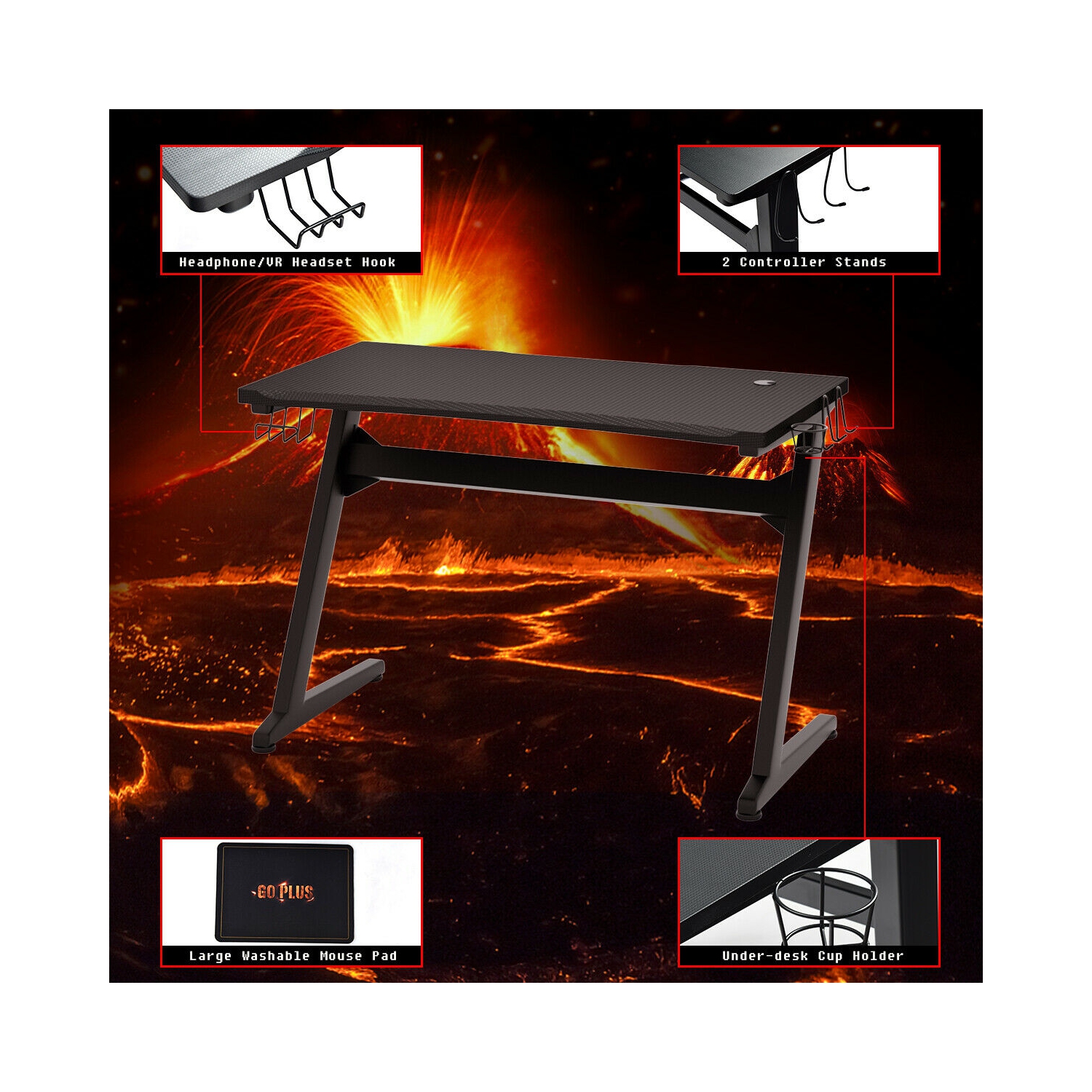Gymax Gaming Desk Computer Studio Desk PC Table Z Shape Gamer Workstation w/Mousepad