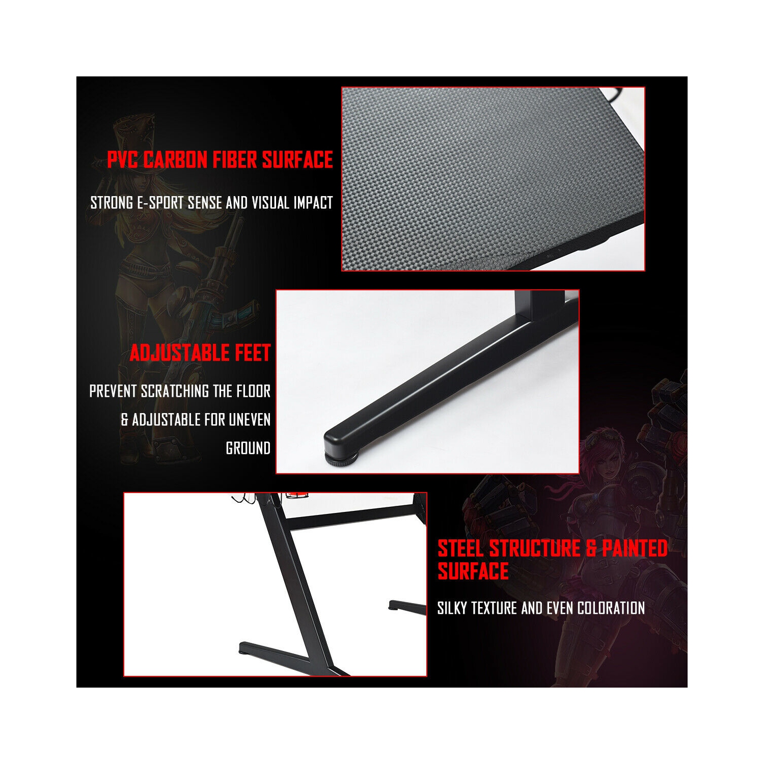 Gymax Gaming Desk Computer Studio Desk PC Table Z Shape Gamer Workstation w/Mousepad