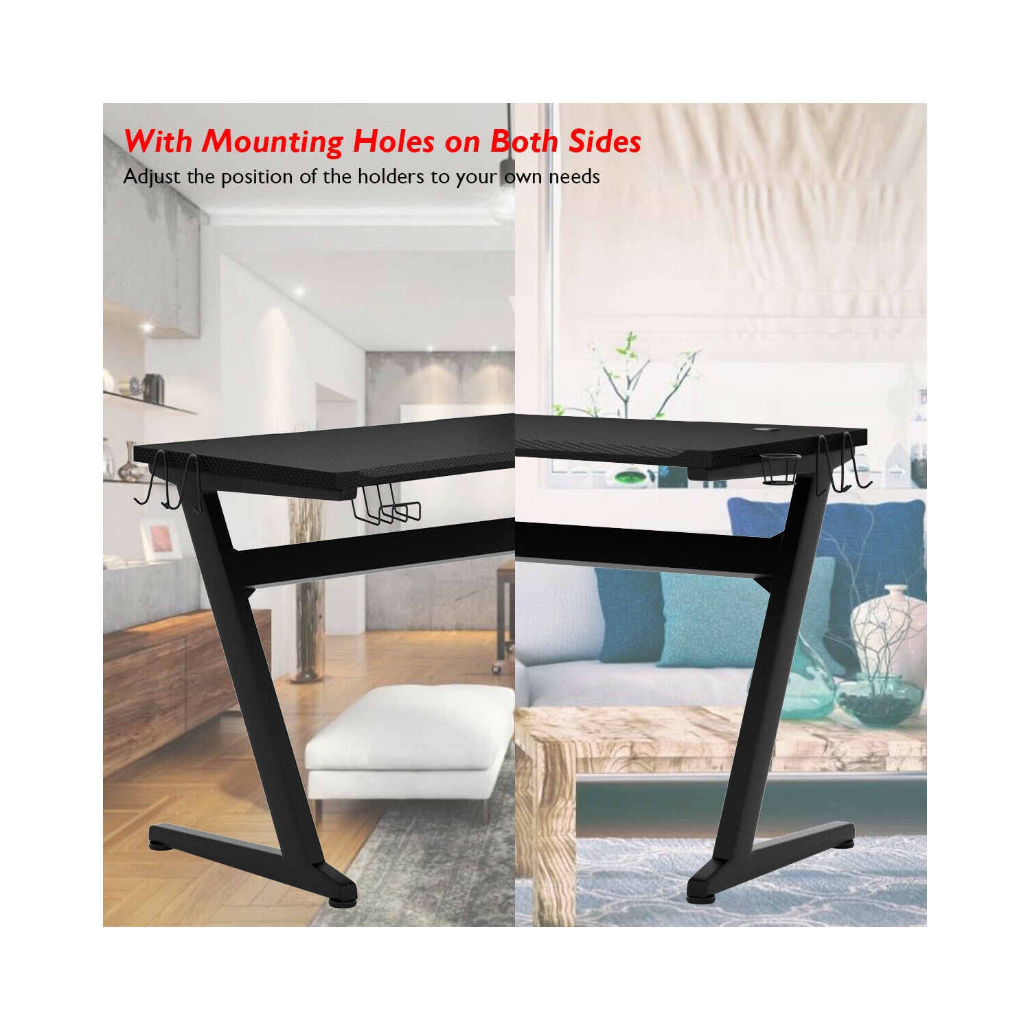 Gymax Gaming Desk Computer Studio Desk PC Table Z Shape Gamer Workstation w/Mousepad