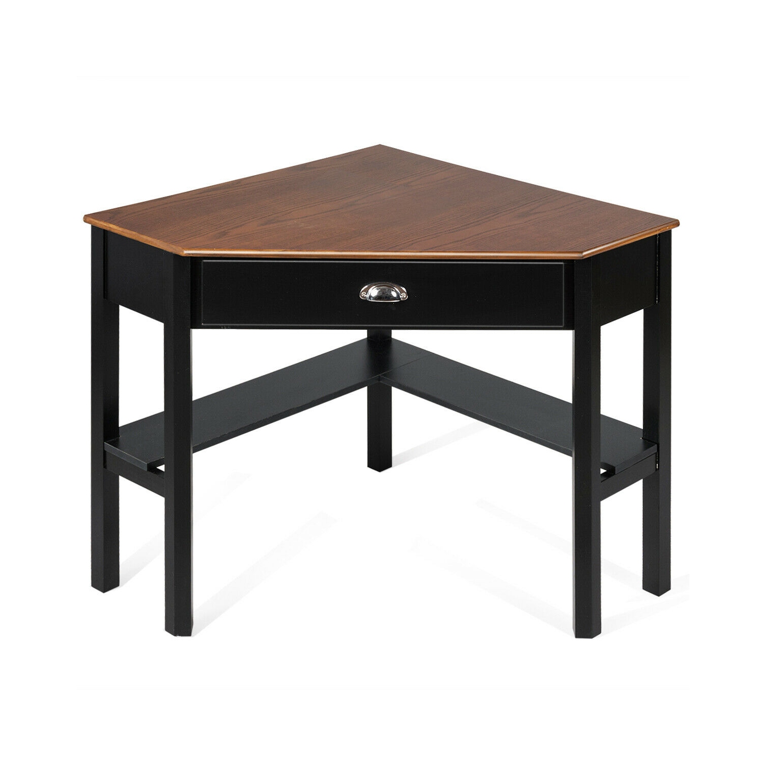 Gymax Corner Computer Desk Laptop Writing Table Workstation W/ Drawer & Shelves Brown