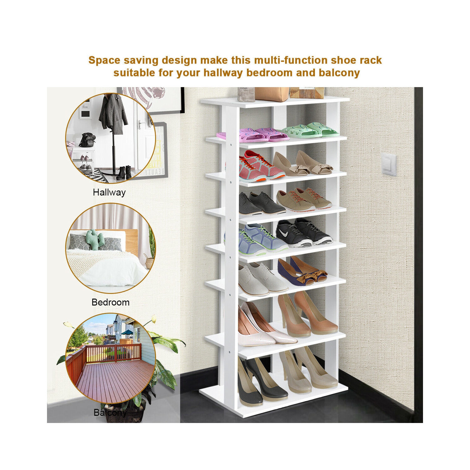 Gymax Patented Wooden Shoes Storage Stand 7 Tiers Big Shoe Rack Organizer Multi-Shoe Rack