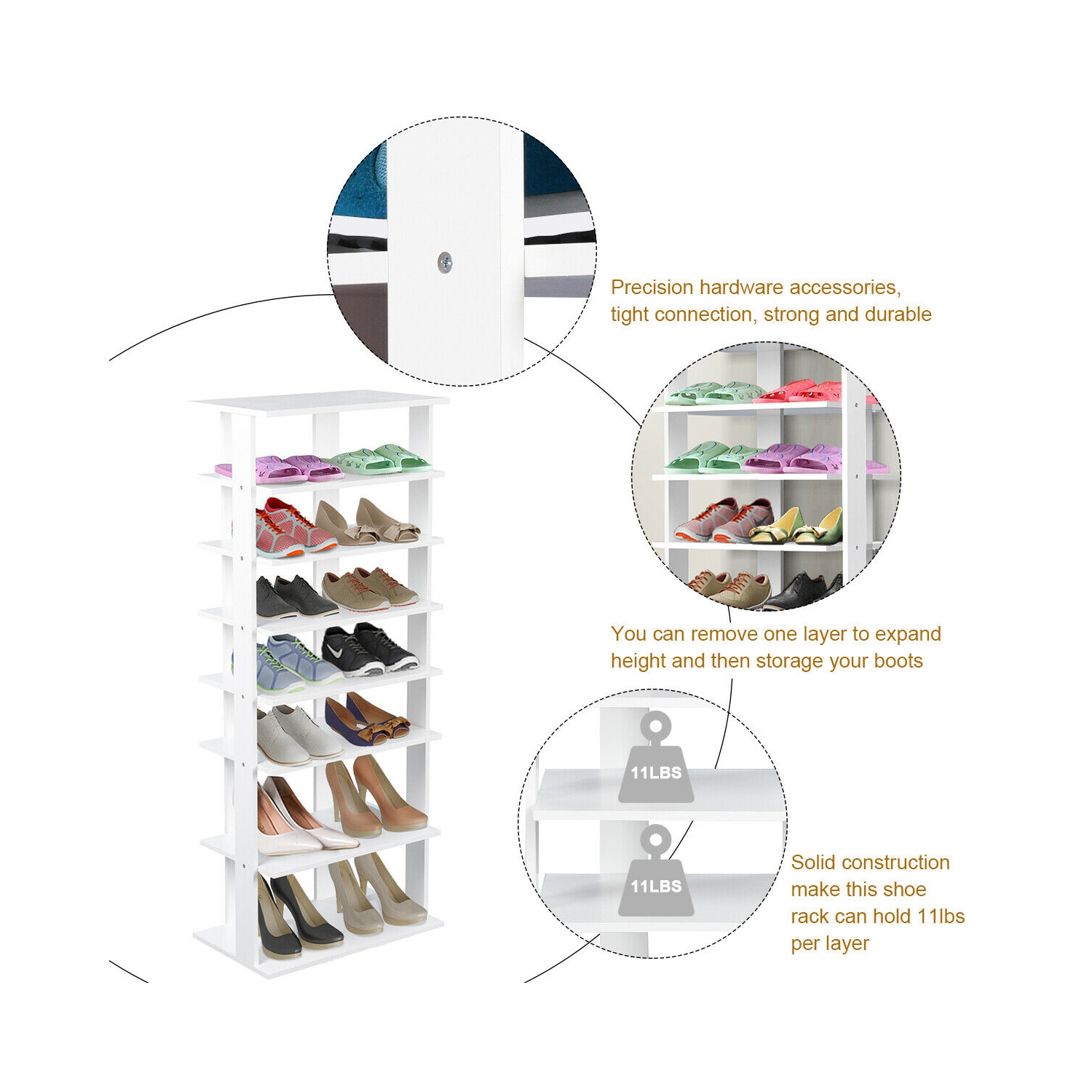 Gymax Patented Wooden Shoes Storage Stand 7 Tiers Big Shoe Rack Organizer Multi-Shoe Rack