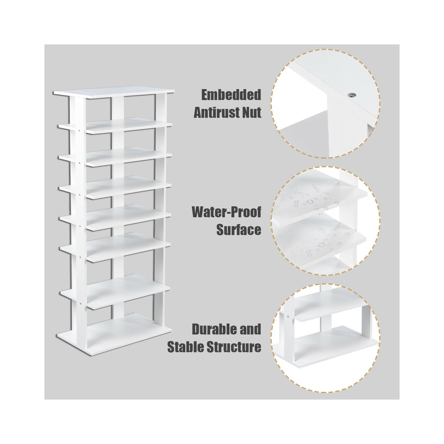 Gymax Patented Wooden Shoes Storage Stand 7 Tiers Big Shoe Rack Organizer Multi-Shoe Rack