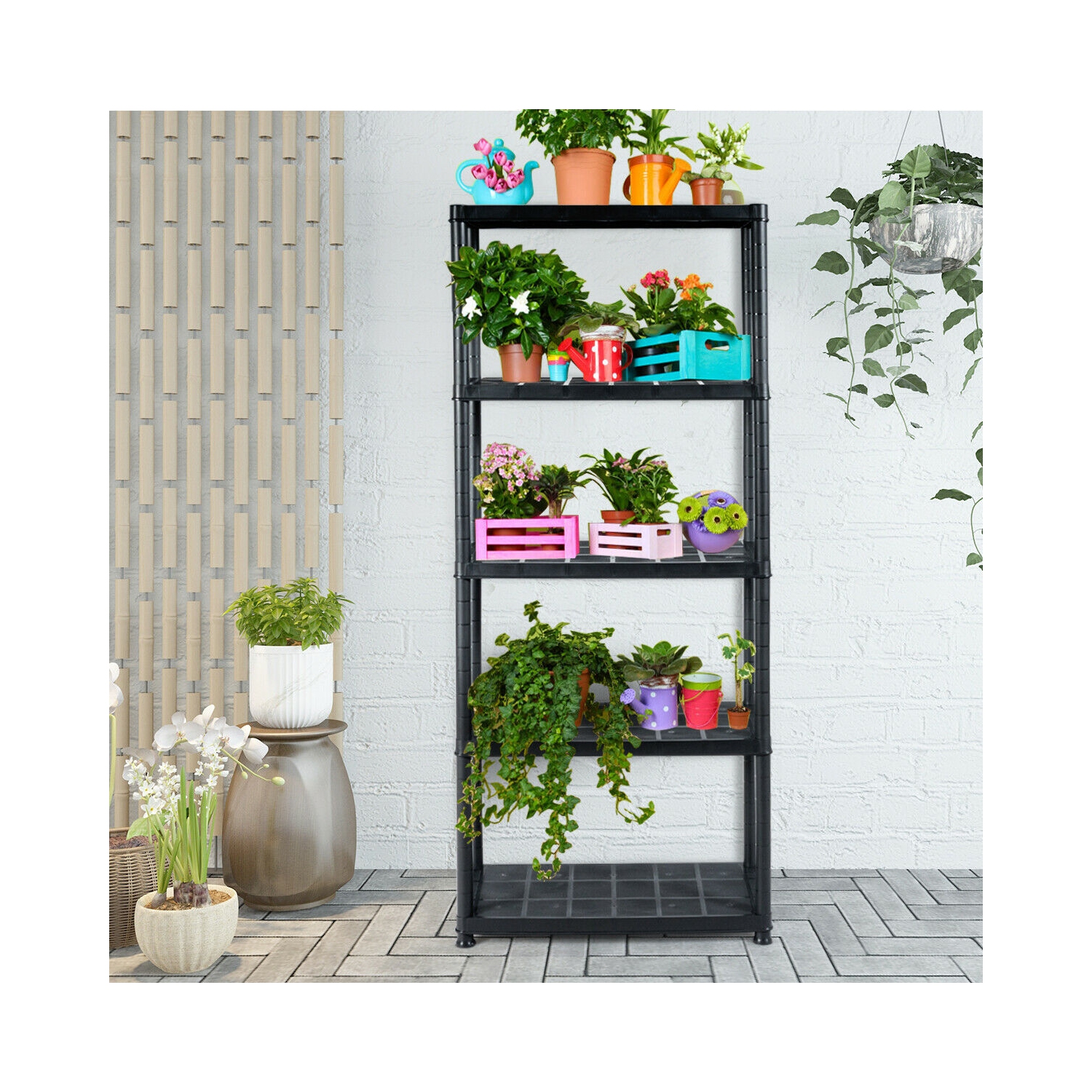 Gymax 5-Tier Storage Shelving Freestanding Heavy Duty Rack 36"L X 18"W X 73"H Black