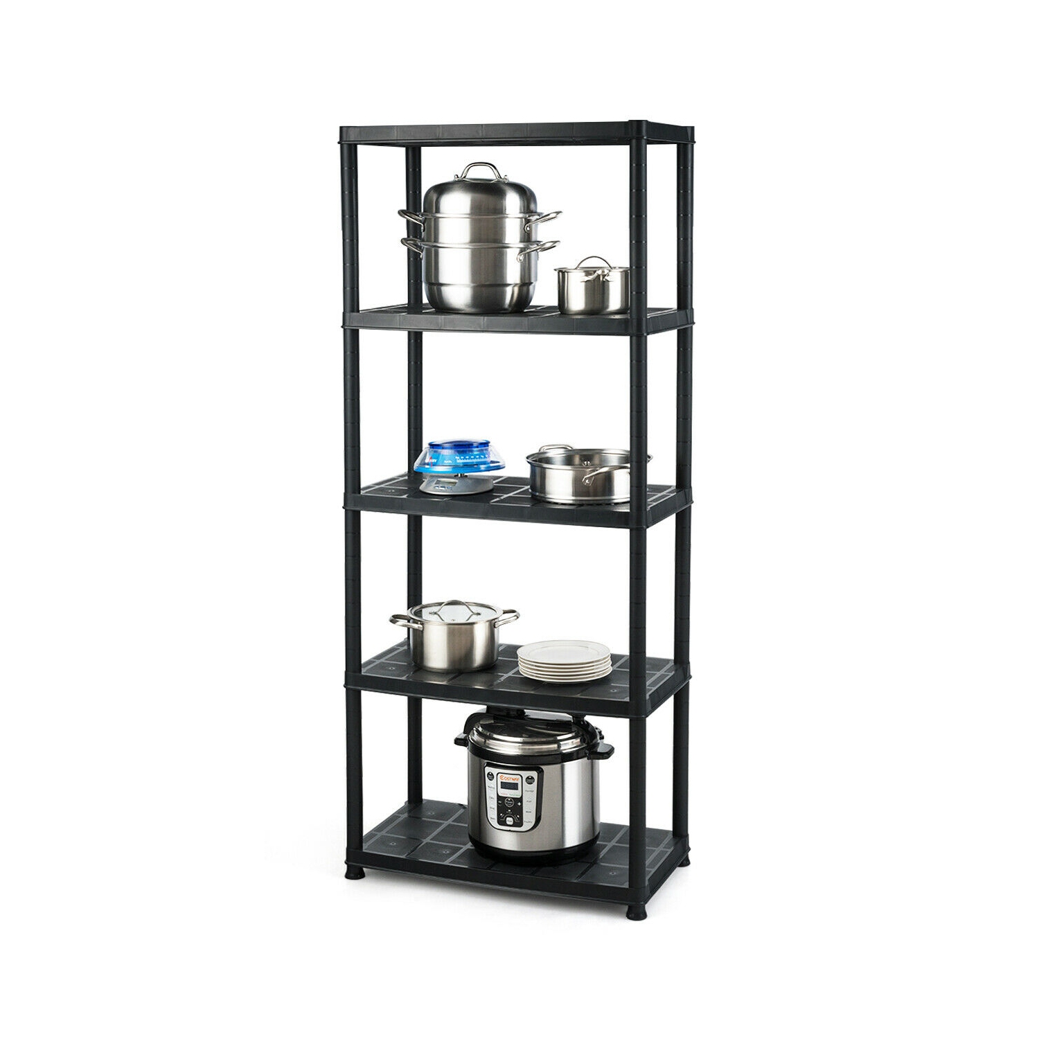 Gymax 5-Tier Storage Shelving Freestanding Heavy Duty Rack 36"L X 18"W X 73"H Black