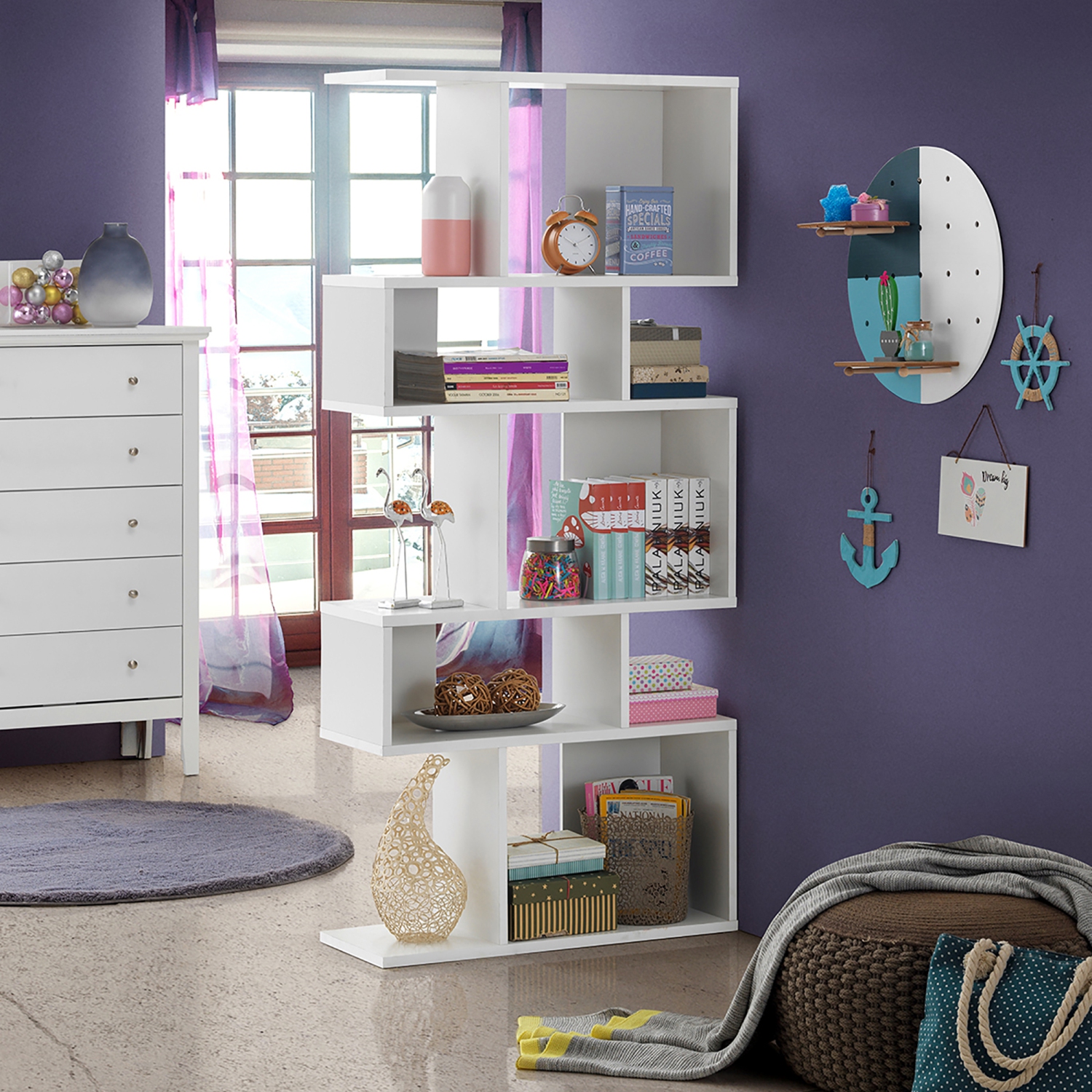 Gymax 5 Cubes Ladder Shelf Freestanding Corner Bookshelf Display Rack Bookcase