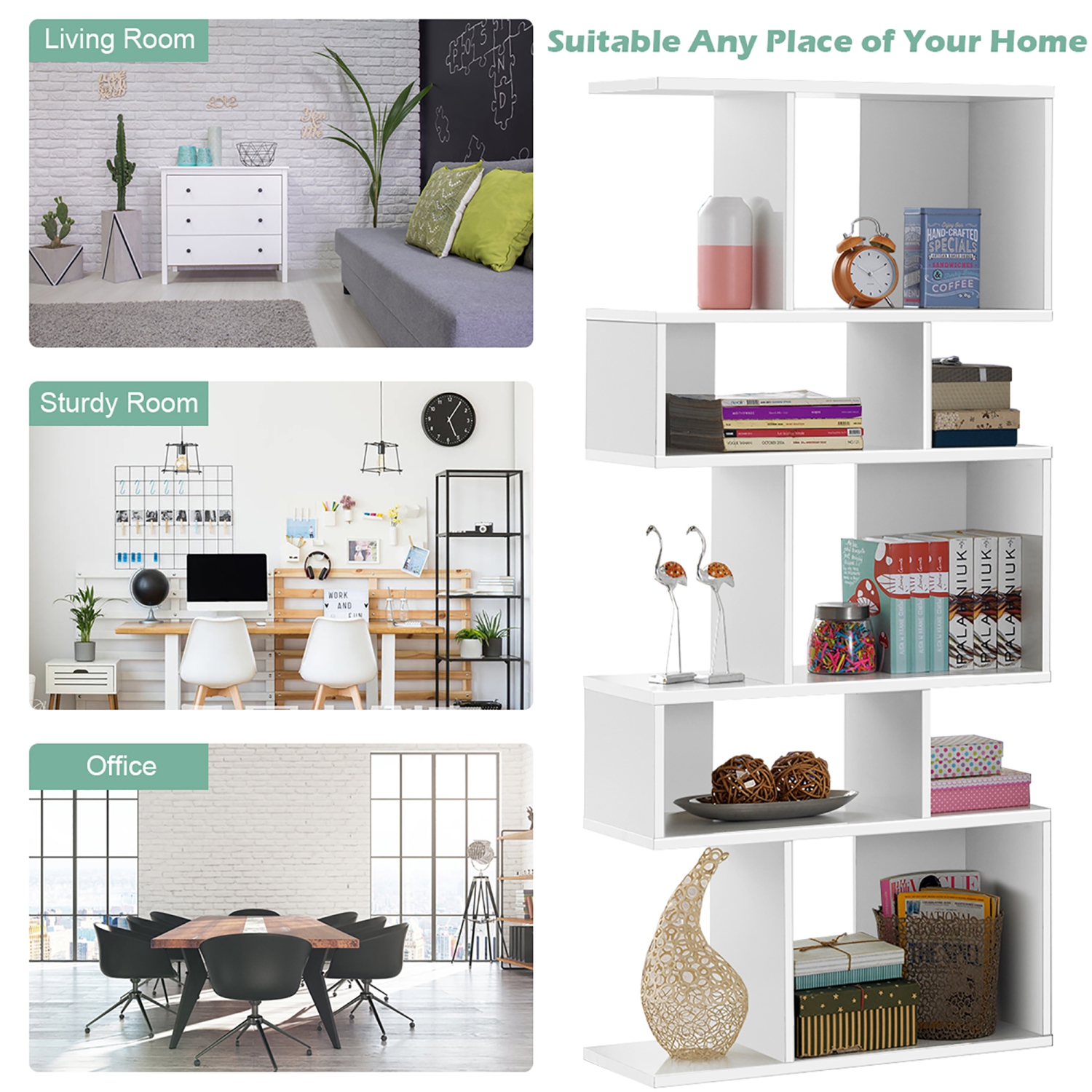 Gymax 5 Cubes Ladder Shelf Freestanding Corner Bookshelf Display Rack Bookcase