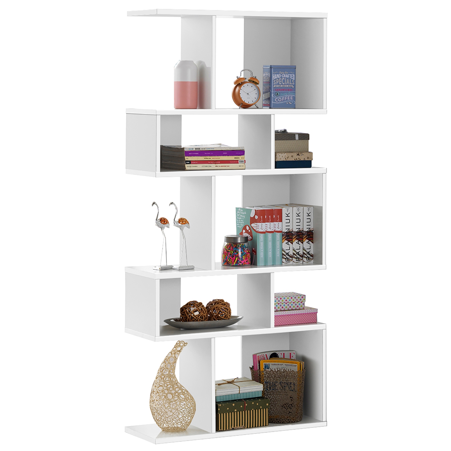 Gymax 5 Cubes Ladder Shelf Freestanding Corner Bookshelf Display Rack Bookcase