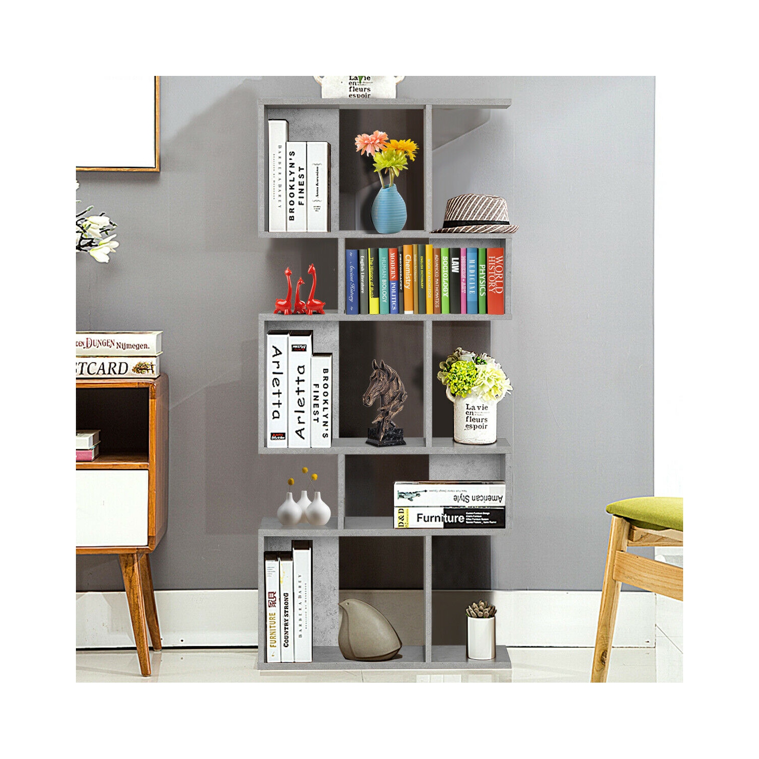Gymax 5 Cubes Ladder Shelf Freestanding Corner Bookshelf Display Rack Bookcase
