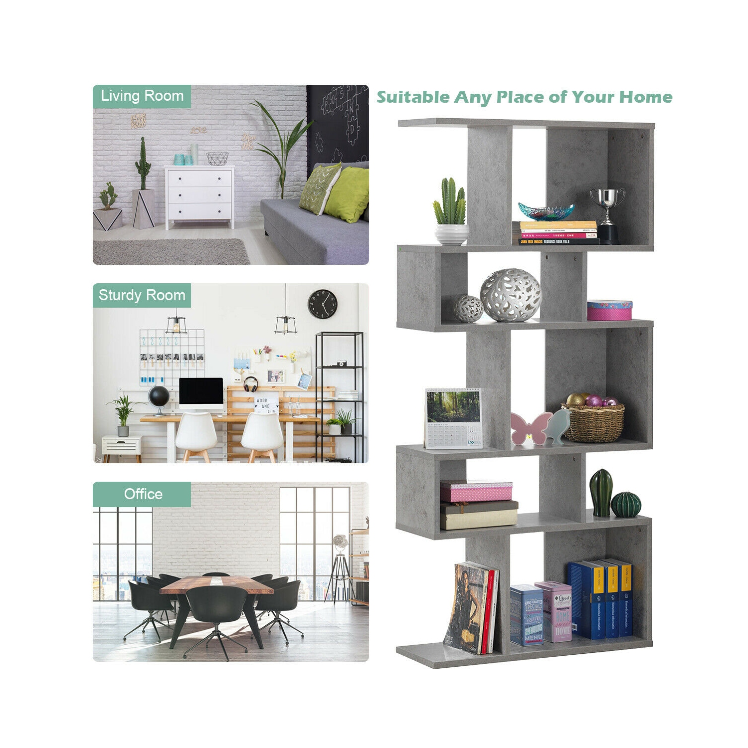 Gymax 5 Cubes Ladder Shelf Freestanding Corner Bookshelf Display Rack Bookcase