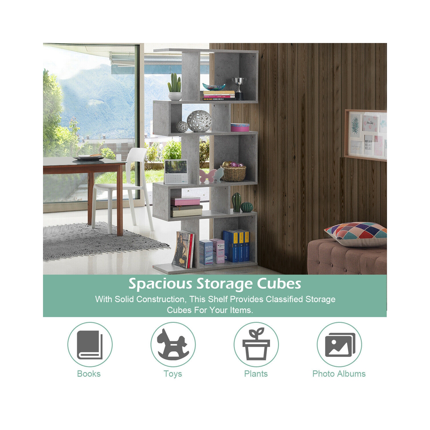 Gymax 5 Cubes Ladder Shelf Freestanding Corner Bookshelf Display Rack Bookcase