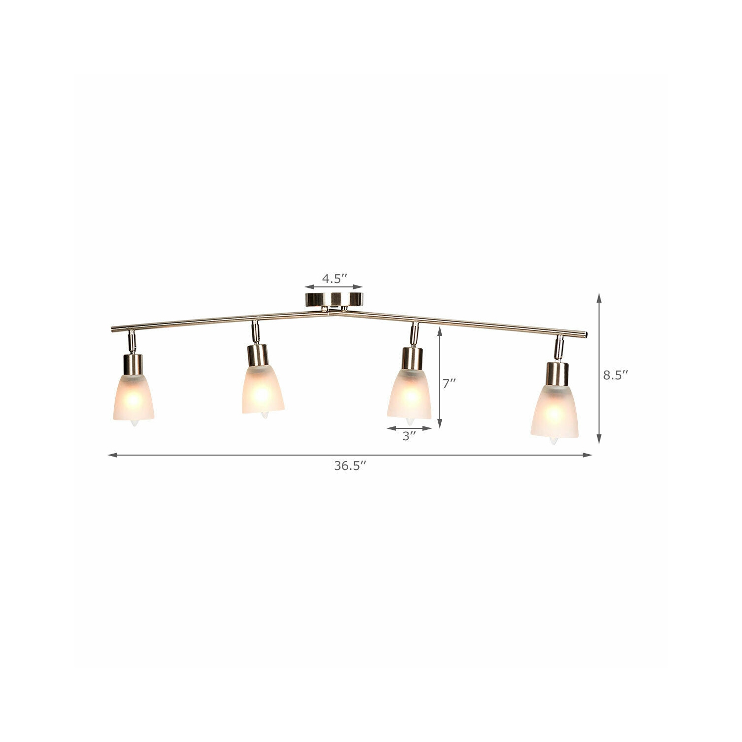 Gymax Rotatable 4-Light Track Light Glass Shade Chandelier Spotlight