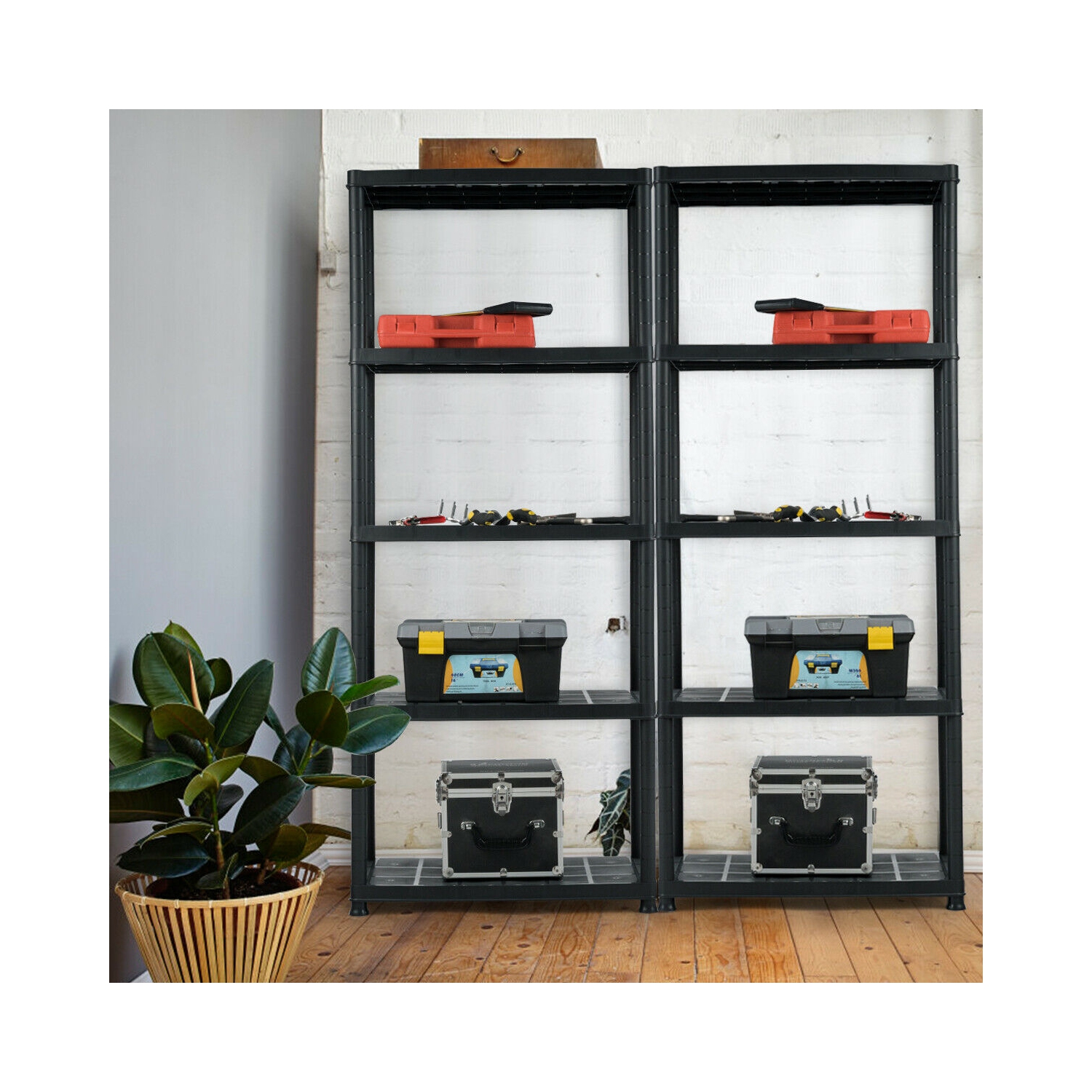 Gymax 2 PCS 5-Tier Ventilated Shelving Storage Rack Free Standing Multi-Use Shelf Unit