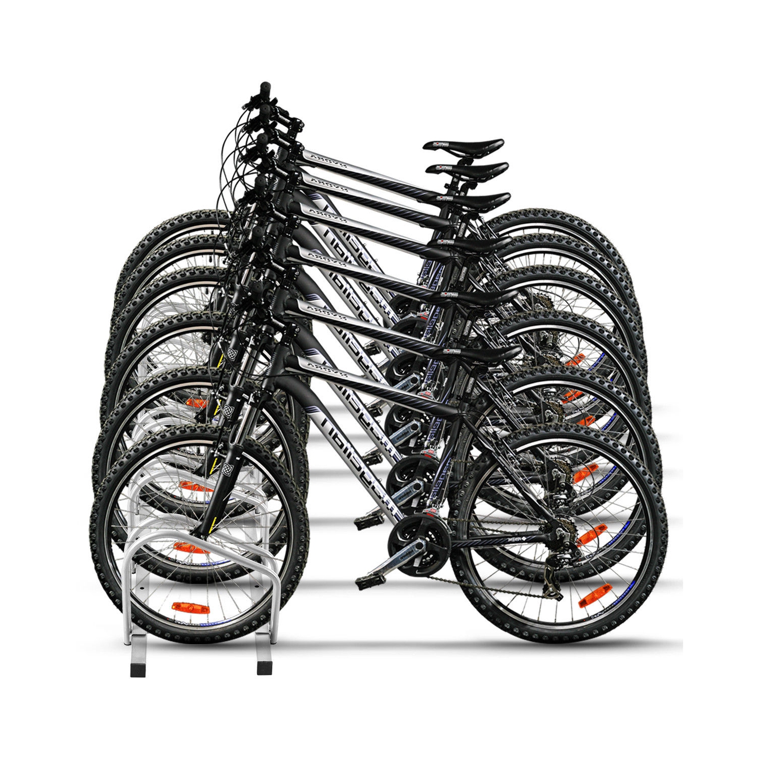 Gymax 6 Bike Bicycle Stand Parking Garage Storage Cycling Rack Silver